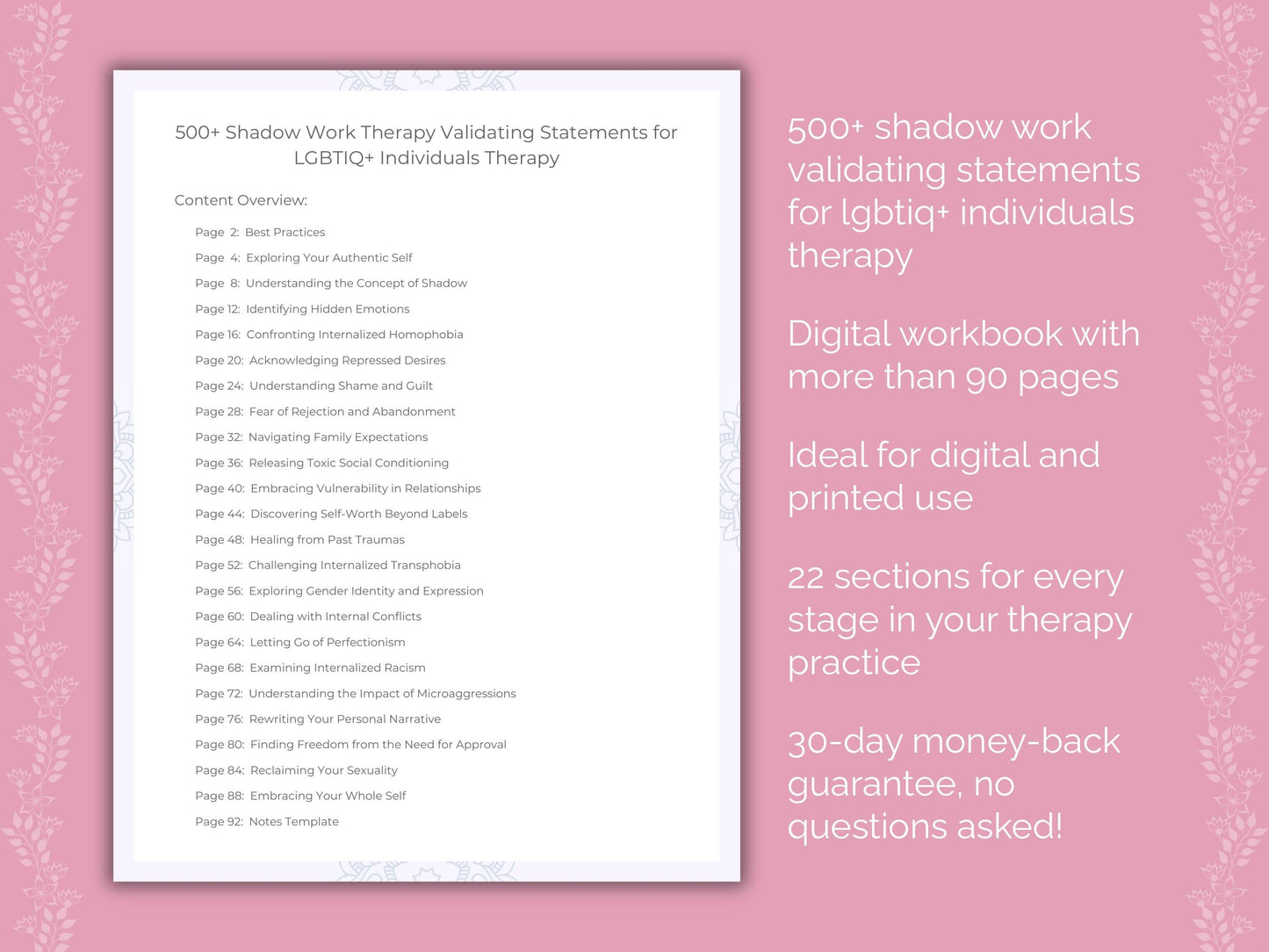 LGBTIQ+ Individuals Shadow Work Therapist Worksheets