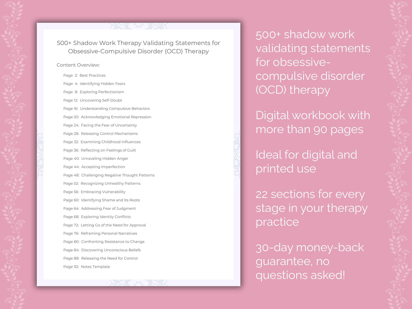 Obsessive-Compulsive Disorder (OCD) Shadow Work Therapist Worksheets