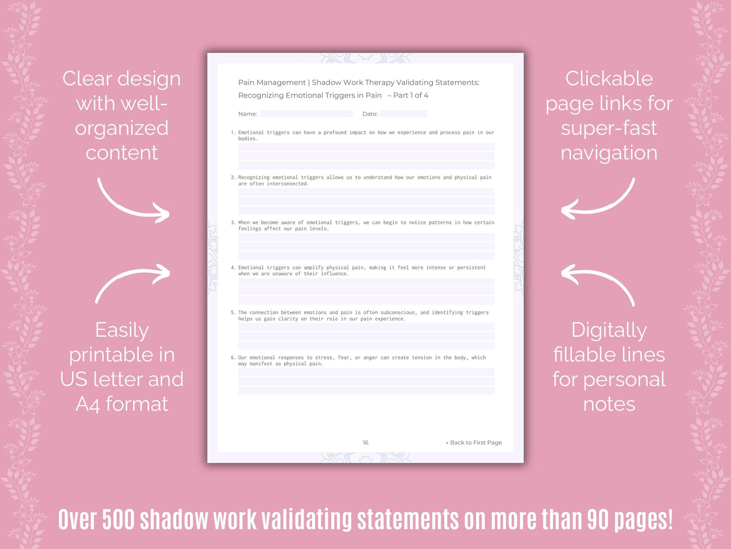 Pain Management Shadow Work Counseling Templates