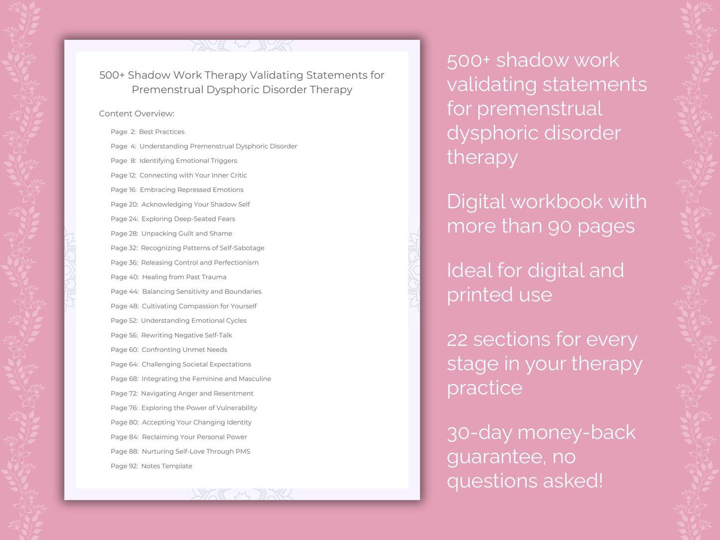 Premenstrual Dysphoric Disorder Shadow Work Therapist Worksheets