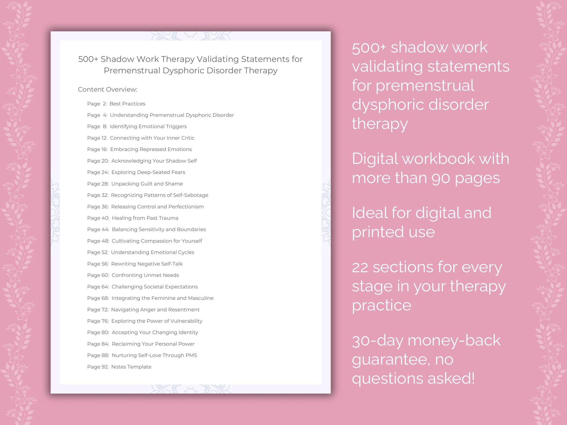 Premenstrual Dysphoric Disorder Shadow Work Therapist Worksheets