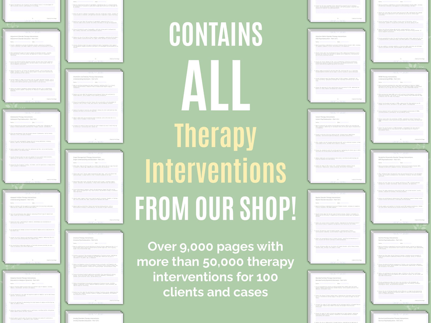 Therapy Interventions Therapist Worksheets