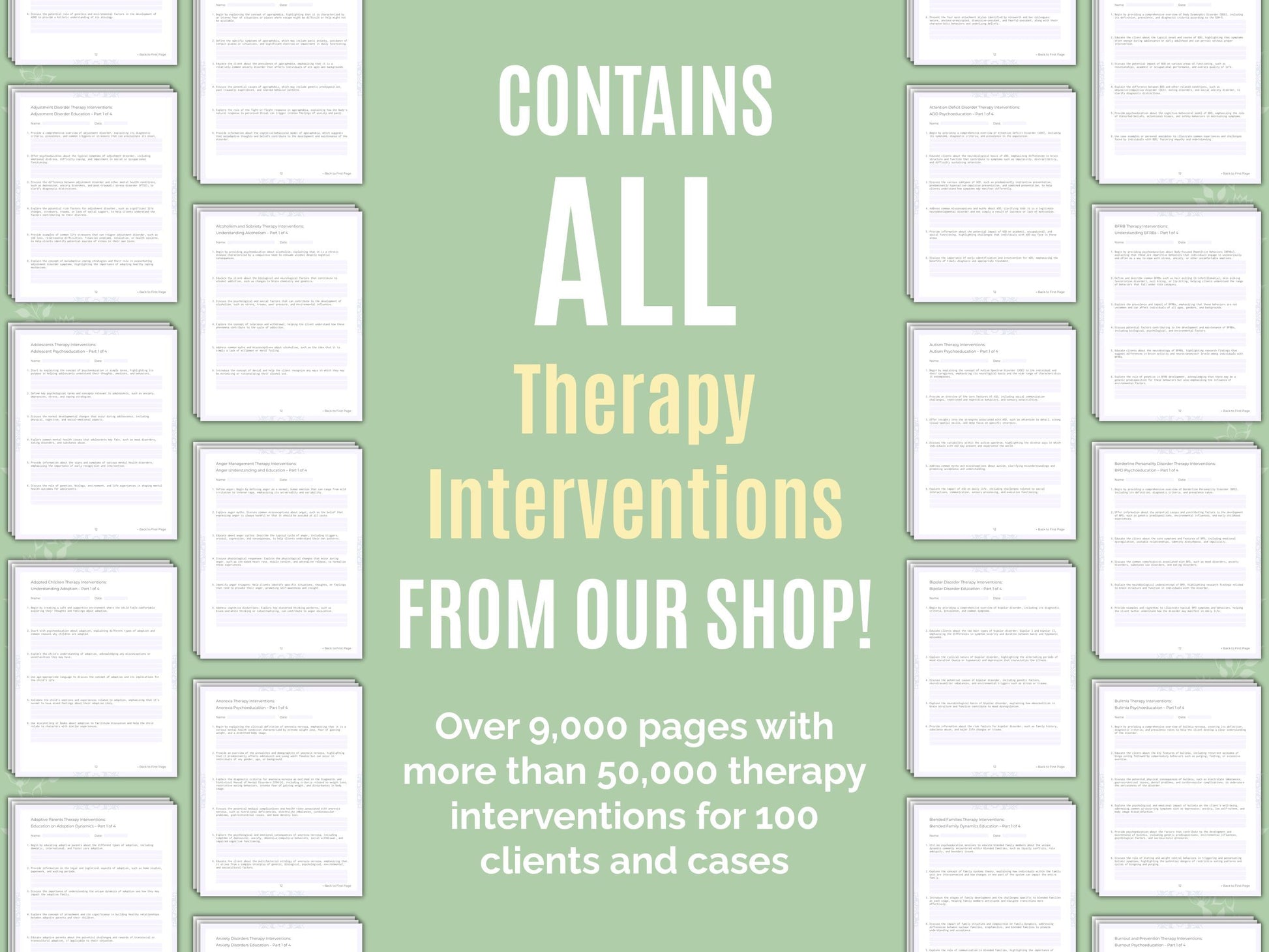 Therapy Interventions Therapist Worksheets