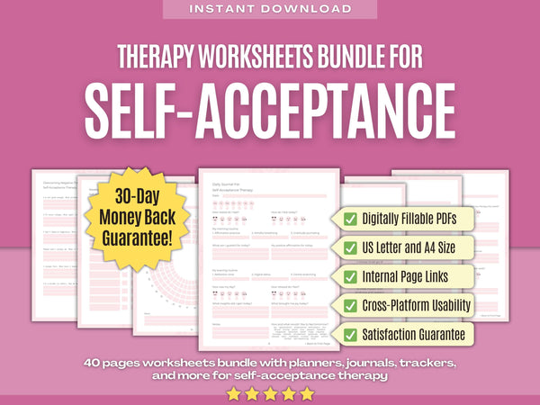 Self-Acceptance PDF Worksheets Bundle | Karlstein Publishing for Free Printable Motivational Interviewing Worksheets Pdf
