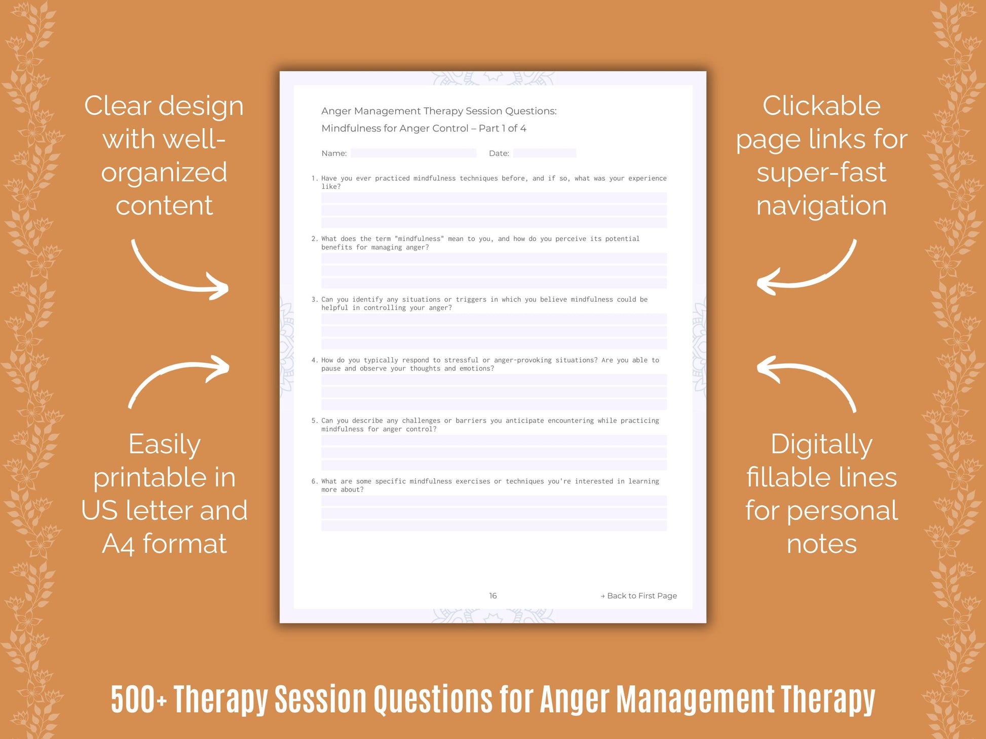 Anger Management Therapy Counseling Templates