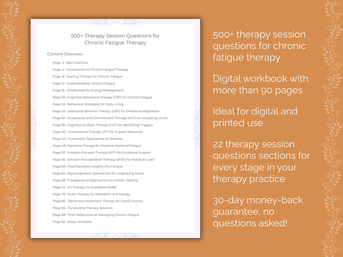 Chronic Fatigue Therapy Therapist Worksheets