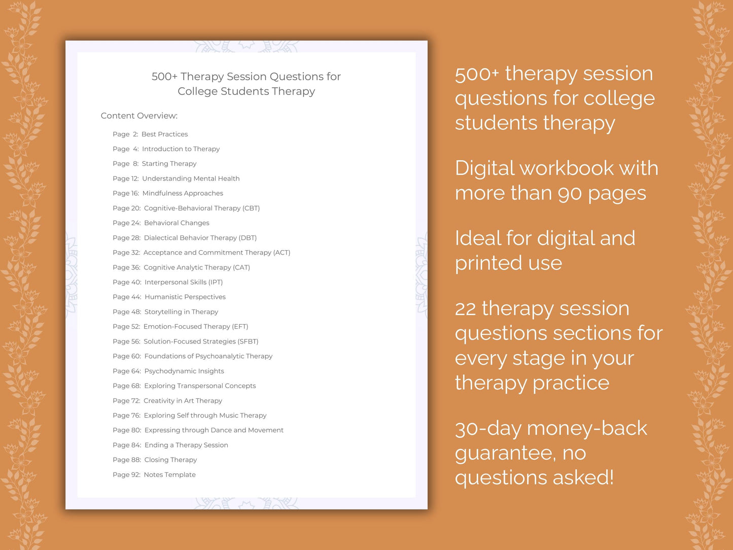 College Students Therapy Therapist Worksheets