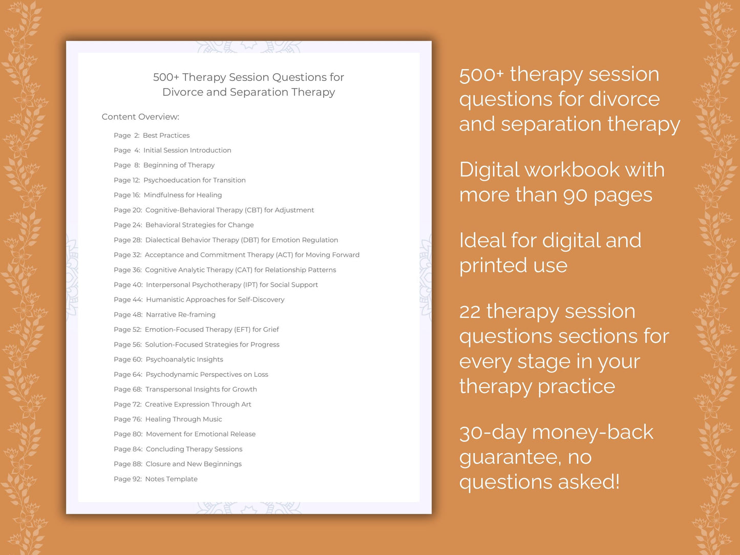 Divorce and Separation Therapy Therapist Worksheets