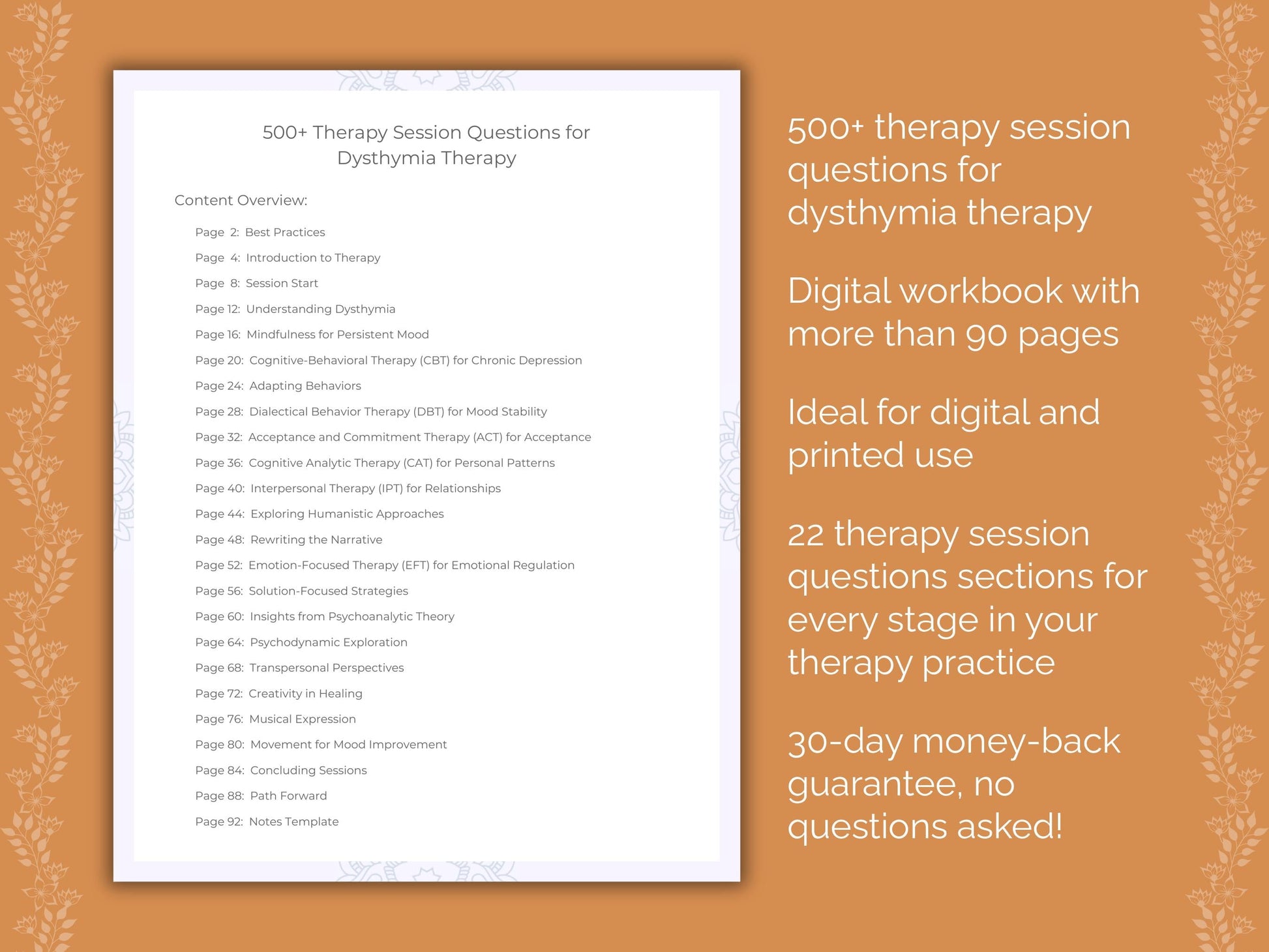 Dysthymia Therapy Therapist Worksheets