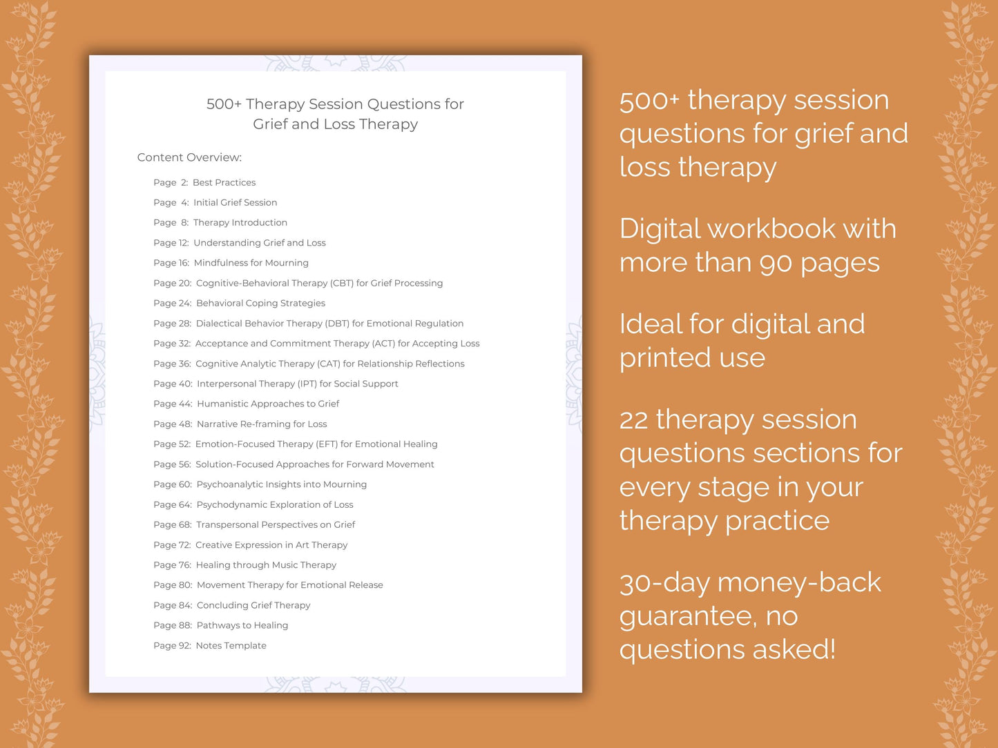 Grief and Loss Therapy Therapist Worksheets