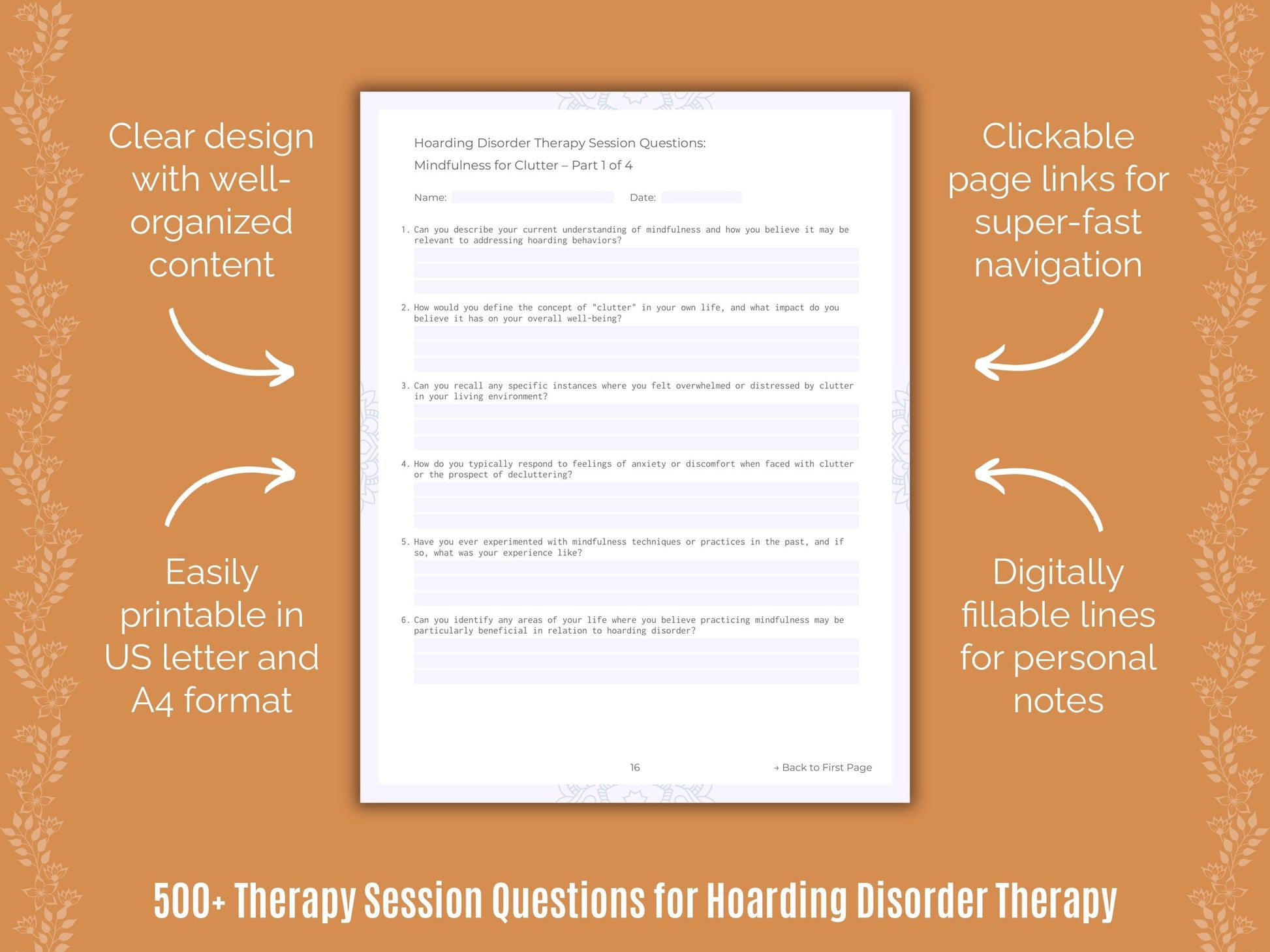 Hoarding Disorder Therapy Counseling Templates