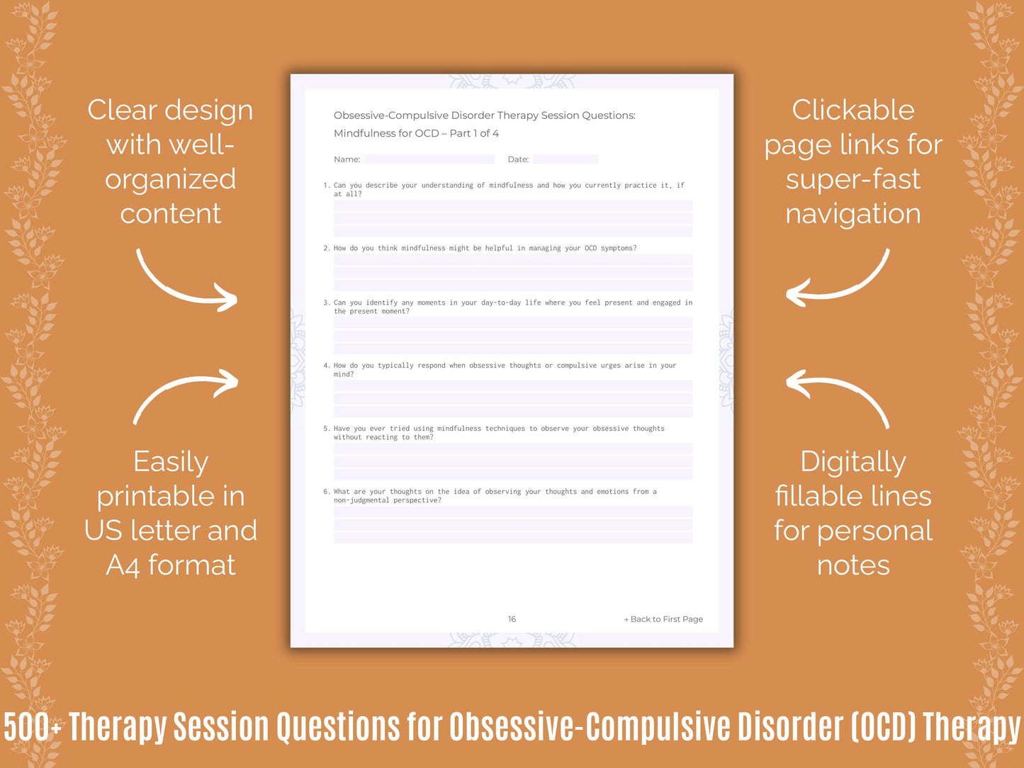 Obsessive-Compulsive Disorder (OCD) Therapy Counseling Templates