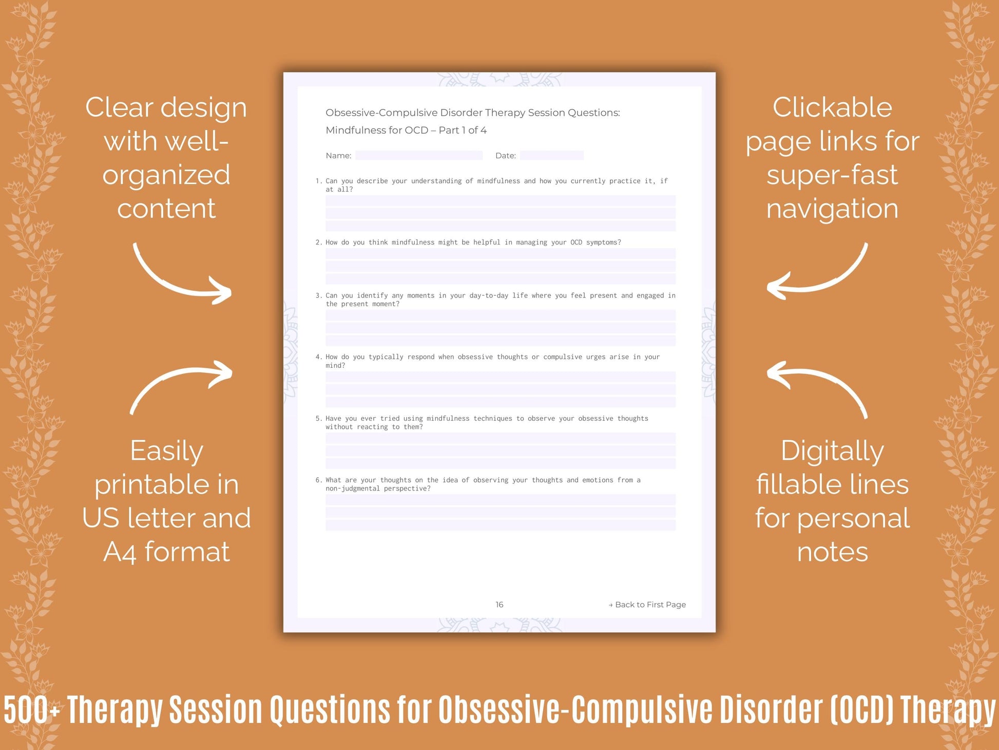 Obsessive-Compulsive Disorder (OCD) Therapy Counseling Templates