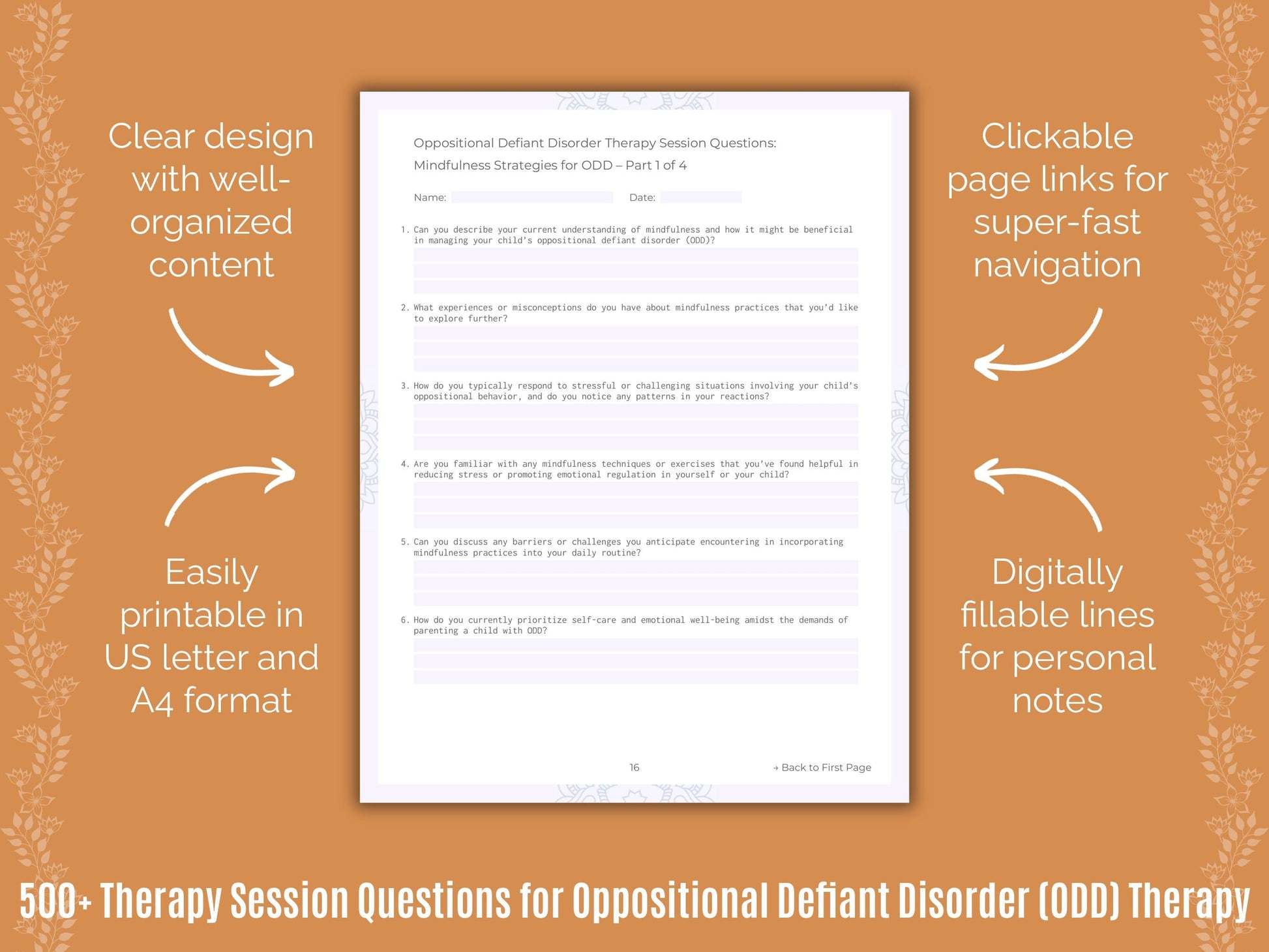 Oppositional Defiant Disorder (ODD) Therapy Counseling Templates