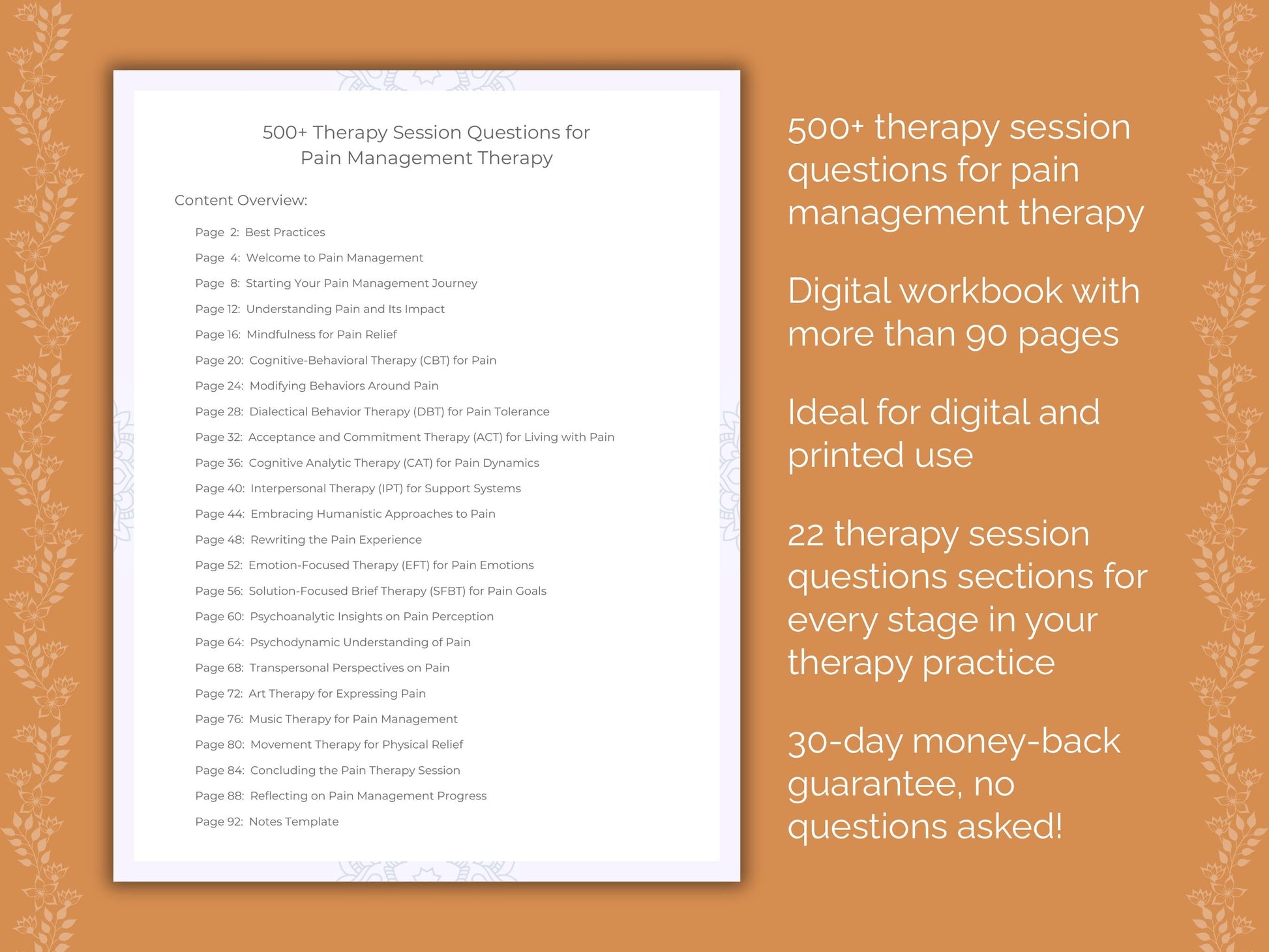 Pain Management Therapy Therapist Worksheets