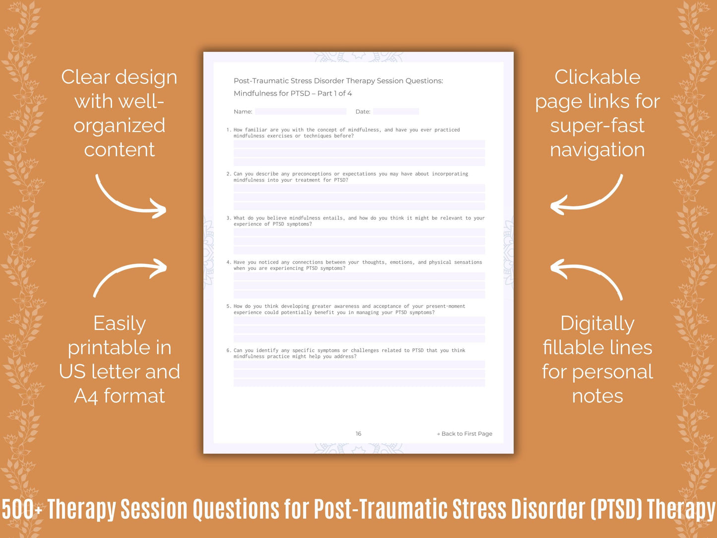 Post-Traumatic Stress Disorder (PTSD) Therapy Counseling Templates