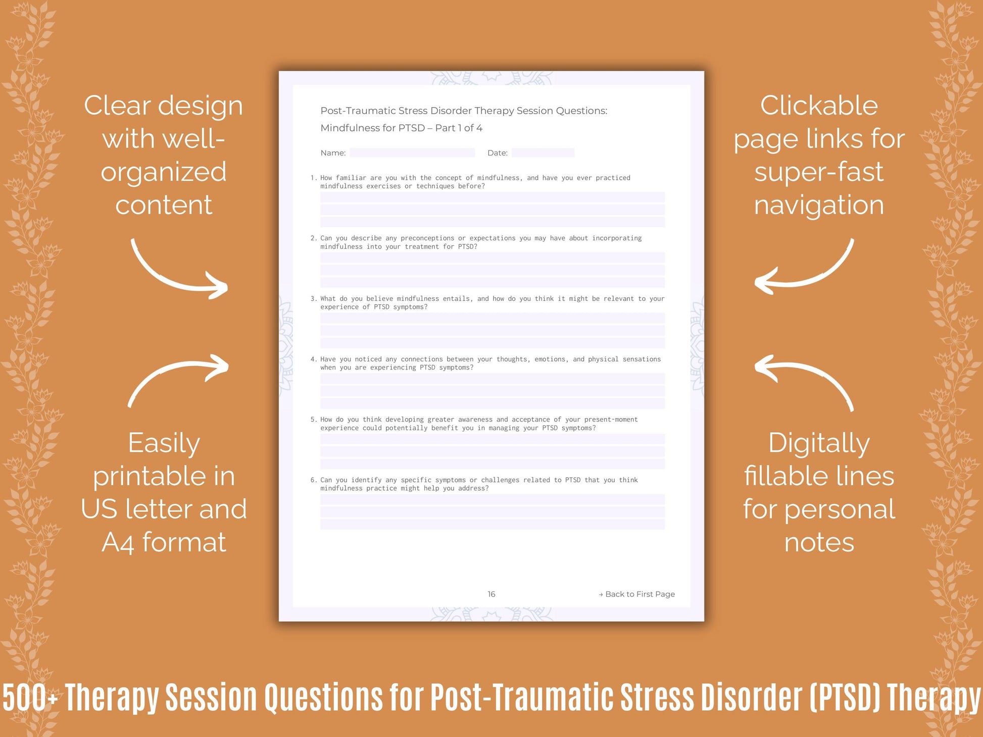 Post-Traumatic Stress Disorder (PTSD) Therapy Counseling Templates