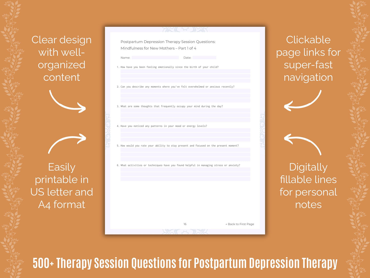 Postpartum Depression Therapy Counseling Templates