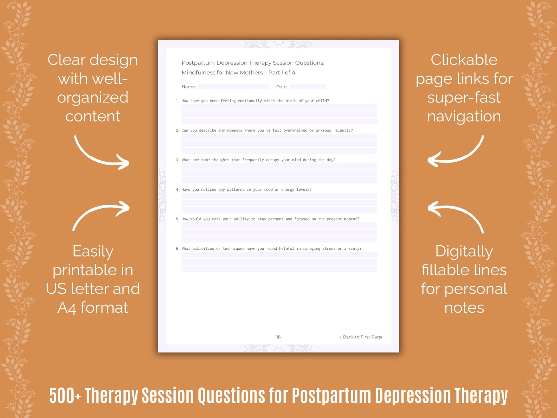 Postpartum Depression Therapy Counseling Templates