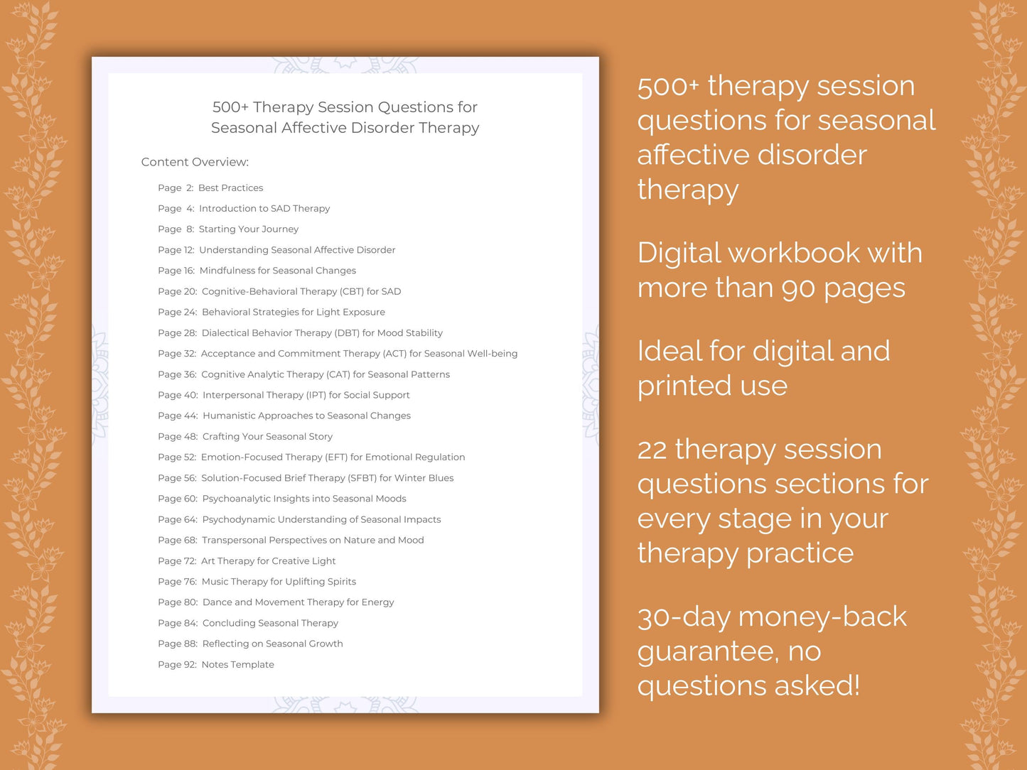 Seasonal Affective Disorder Therapy Therapist Worksheets