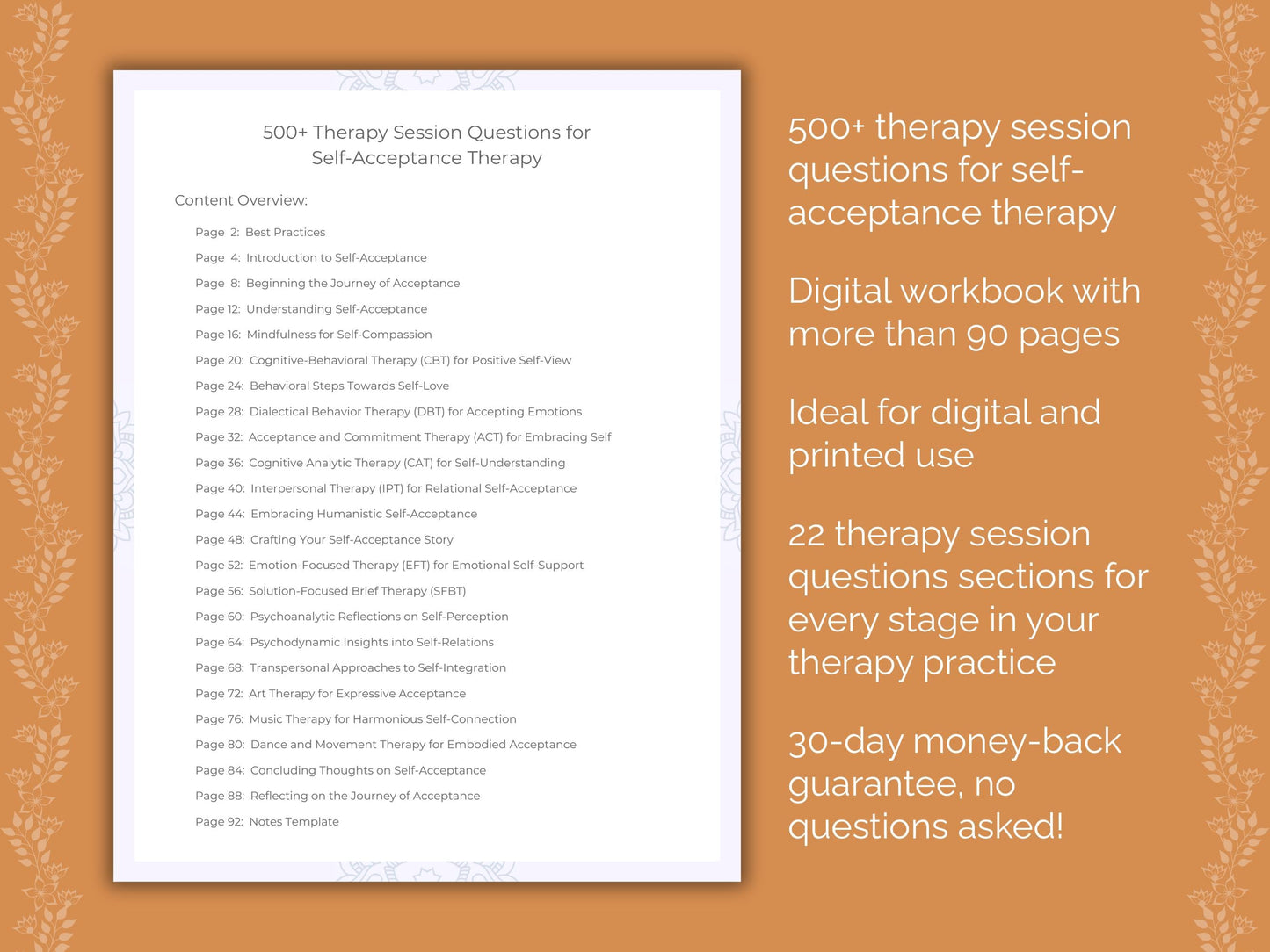 Self-Acceptance Therapy Therapist Worksheets