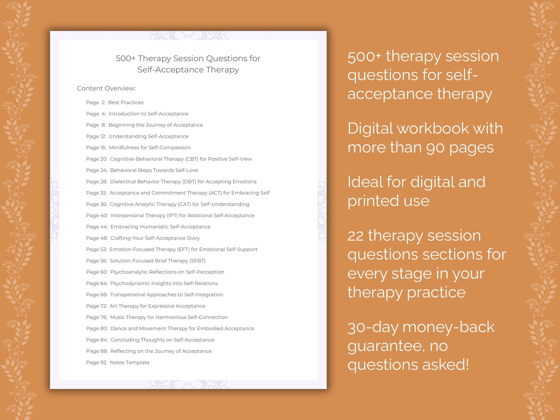 Self-Acceptance Therapy Therapist Worksheets