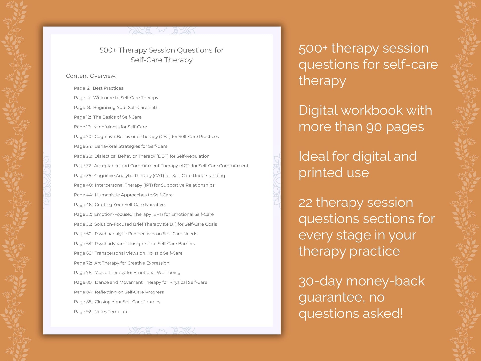 Self-Care Therapy Therapist Worksheets