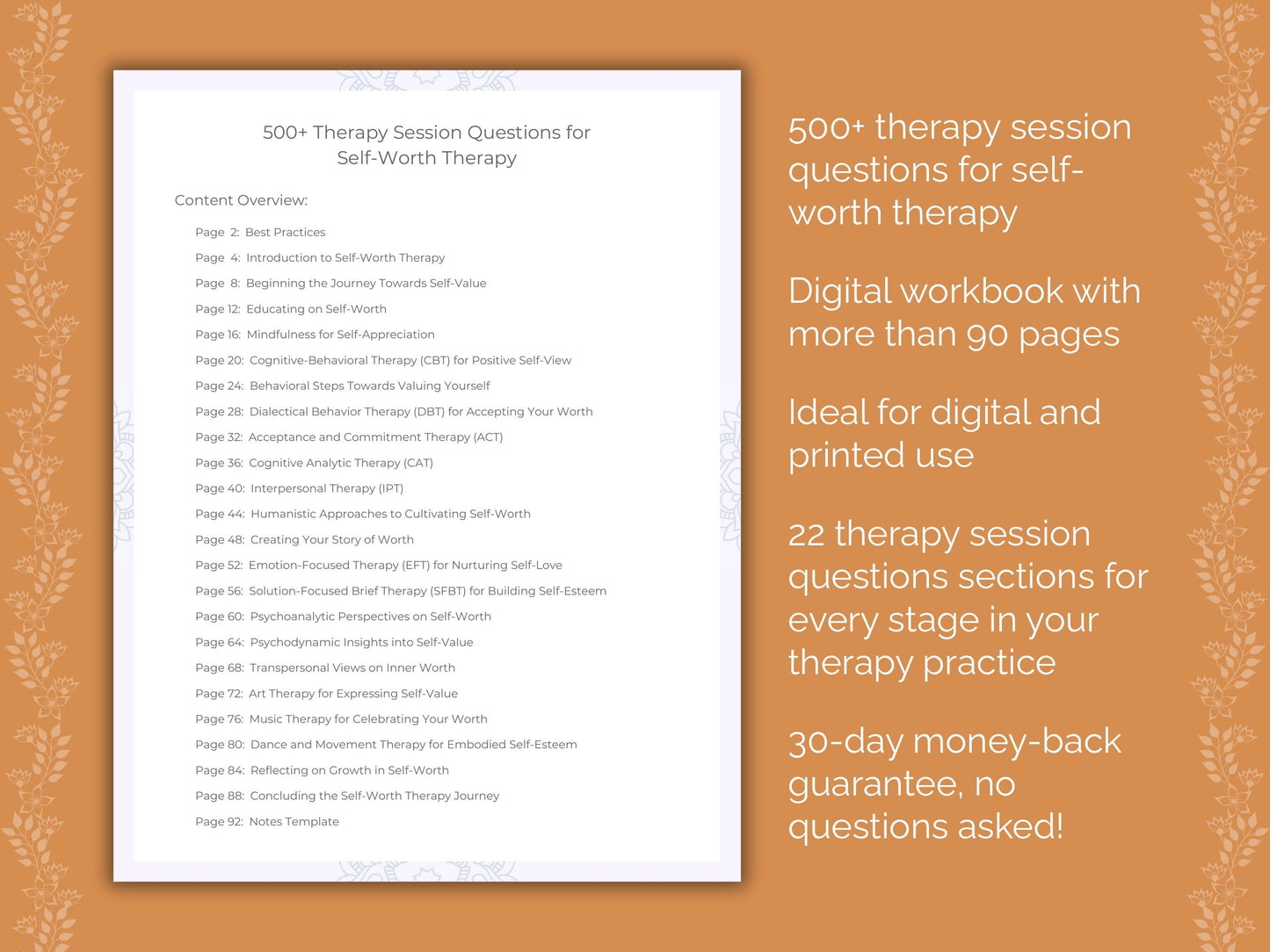 Self-Worth Therapy Therapist Worksheets