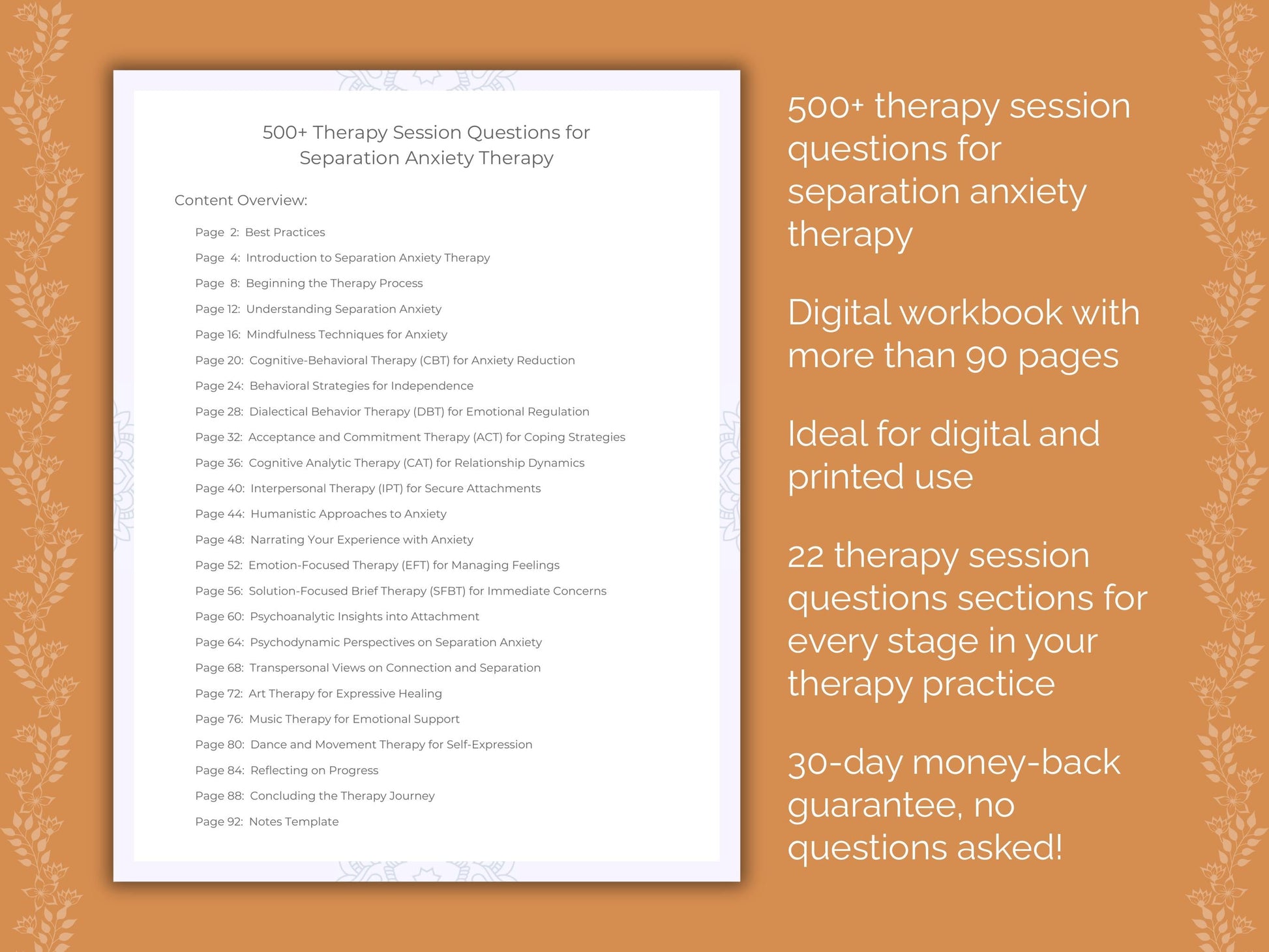 Separation Anxiety Therapy Therapist Worksheets