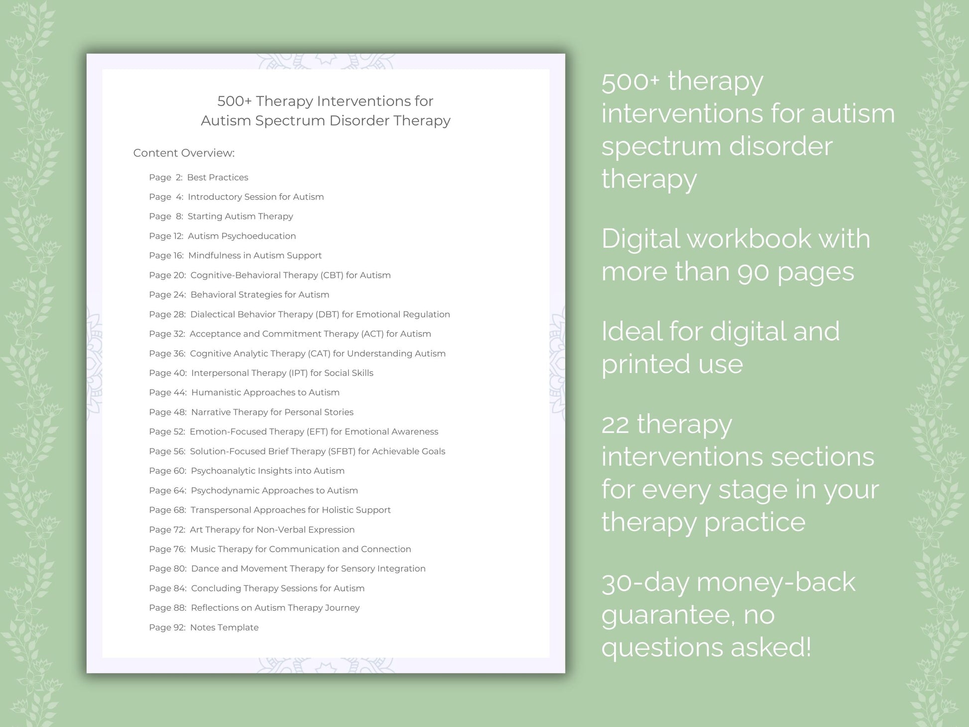 Autism Spectrum Disorder Therapy Therapist Worksheets