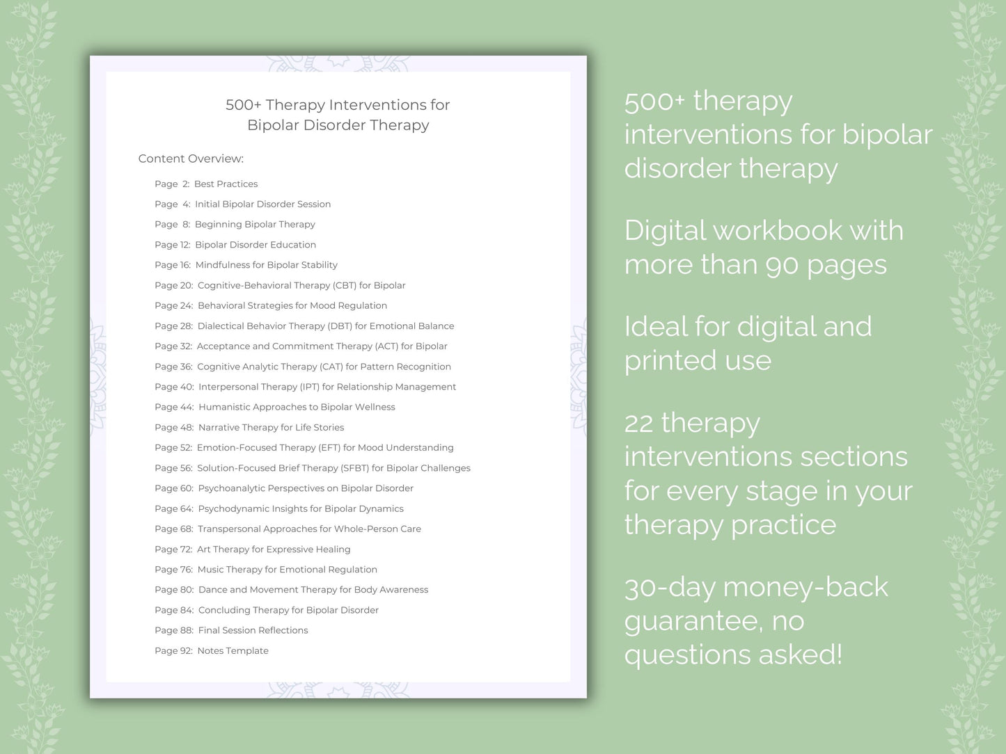 Bipolar Disorder Therapy Therapist Worksheets