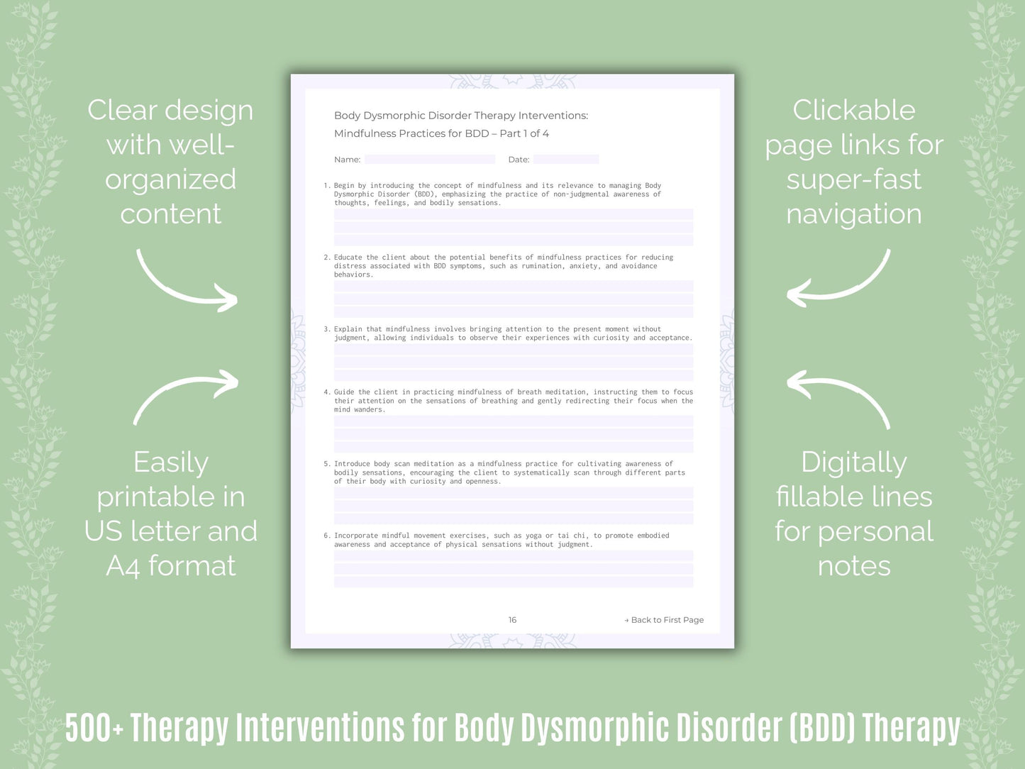 Body Dysmorphic Disorder (BDD) Therapy Counseling Templates