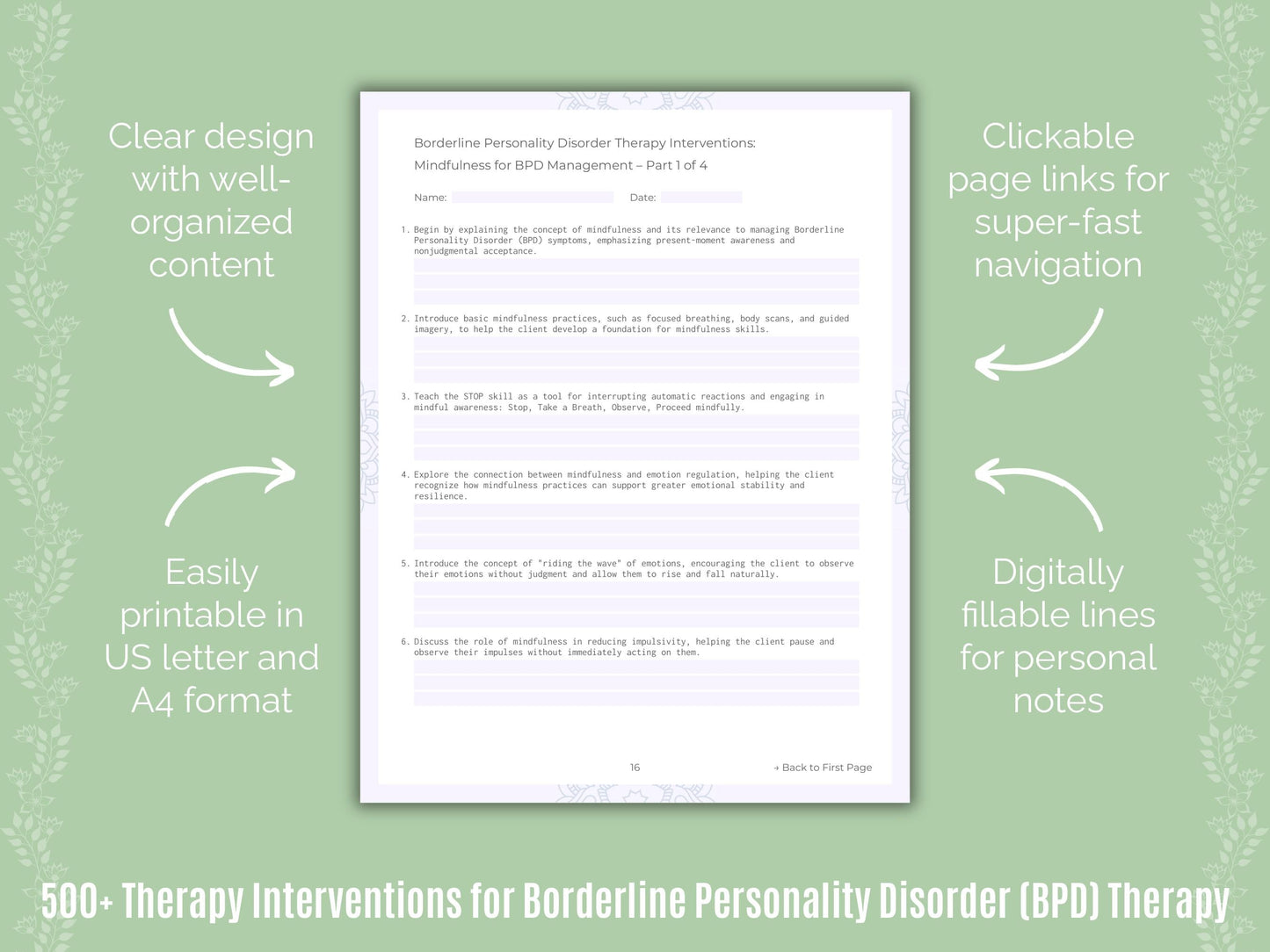 Borderline Personality Disorder (BPD) Therapy Counseling Templates