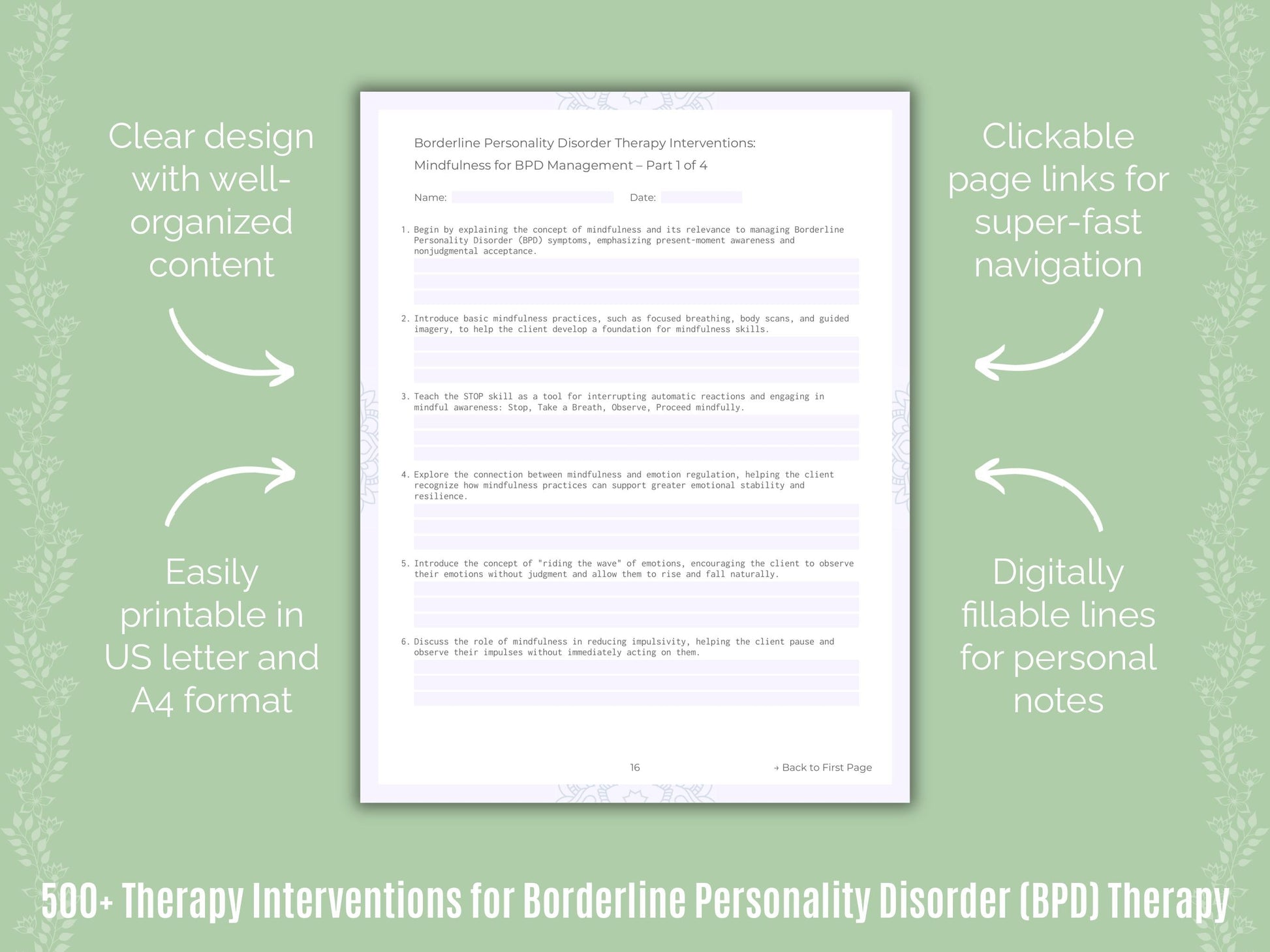 Borderline Personality Disorder (BPD) Therapy Counseling Templates