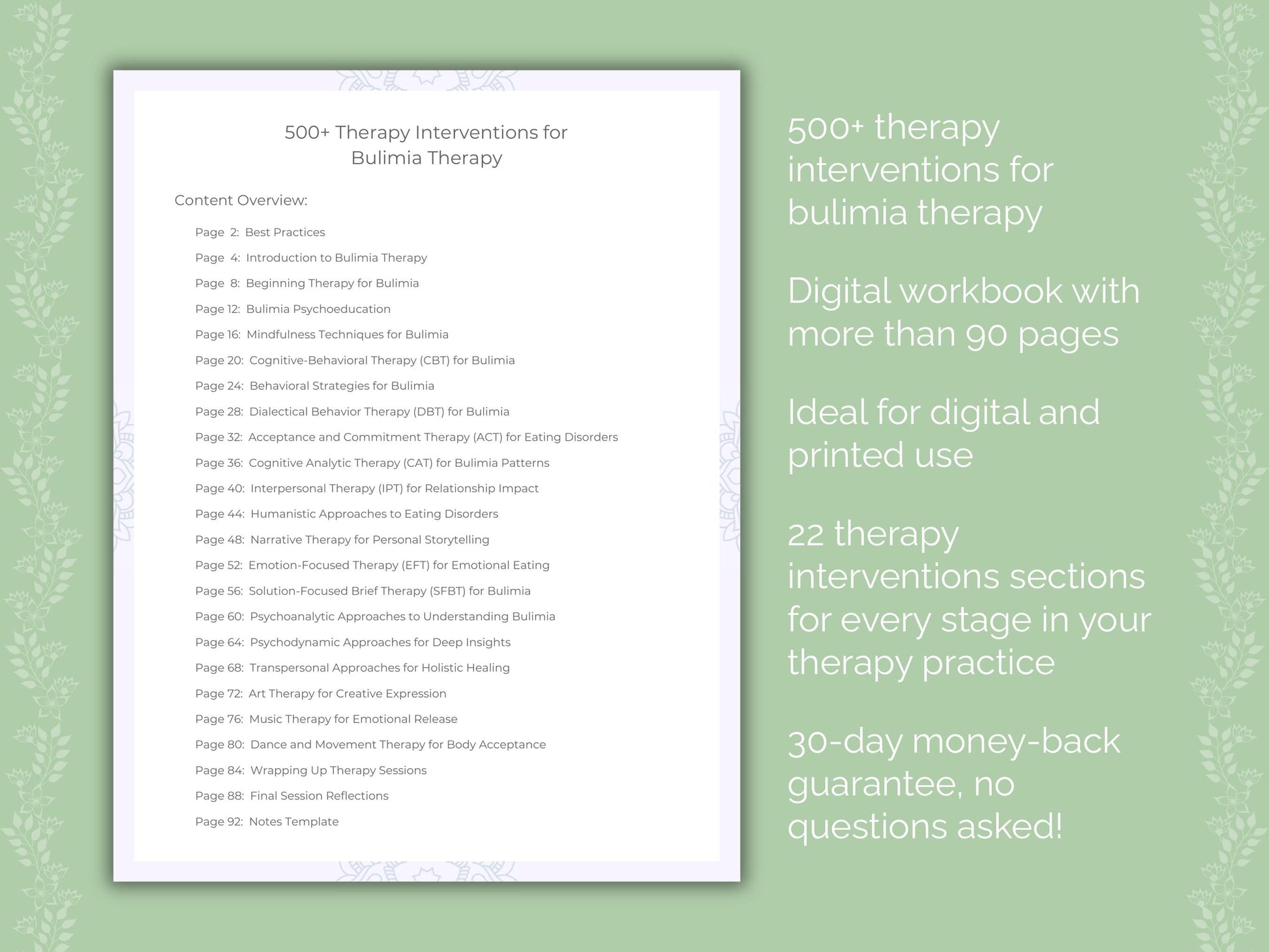 Bulimia Therapy Therapist Worksheets