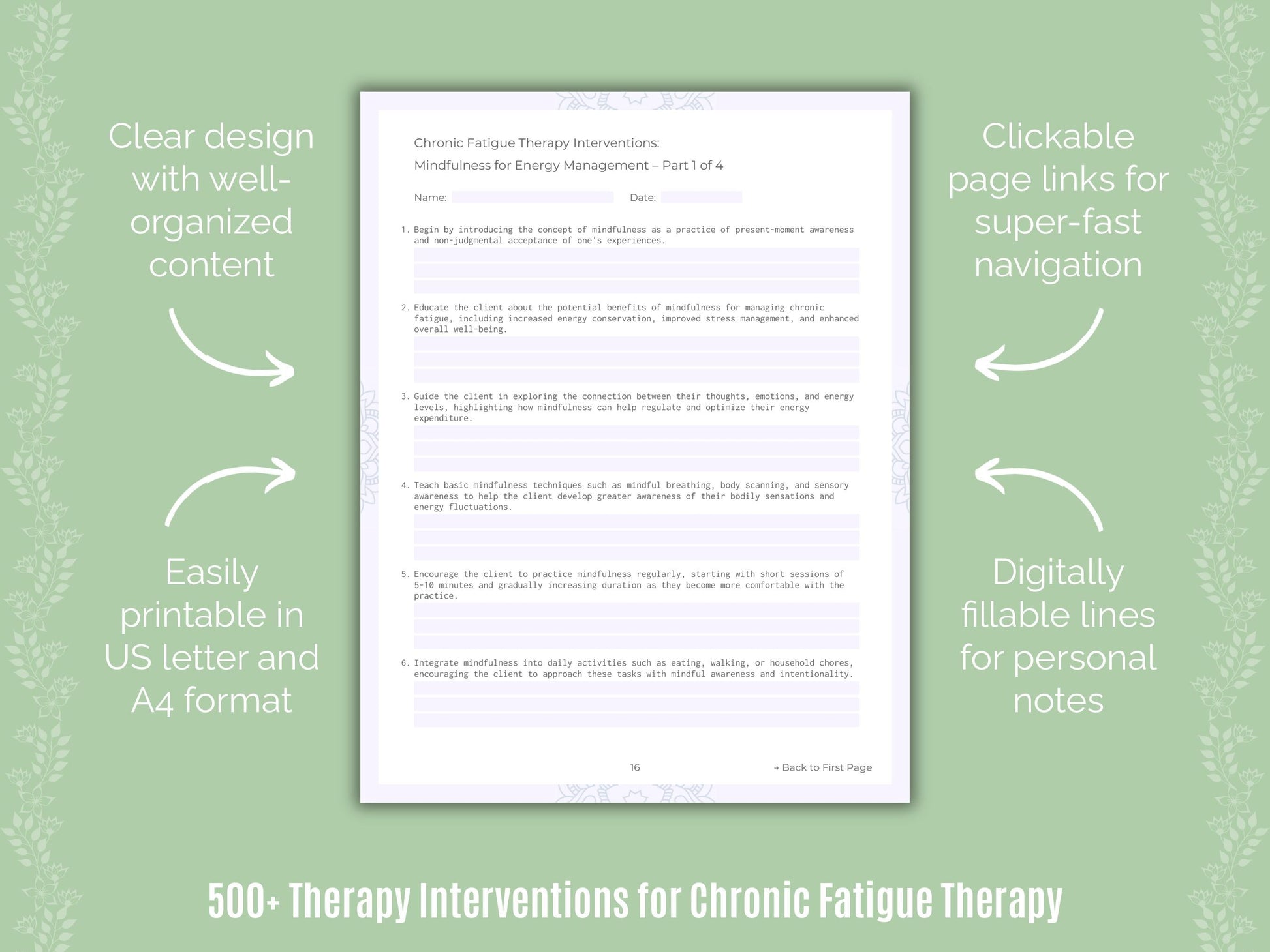 Chronic Fatigue Therapy Counseling Templates