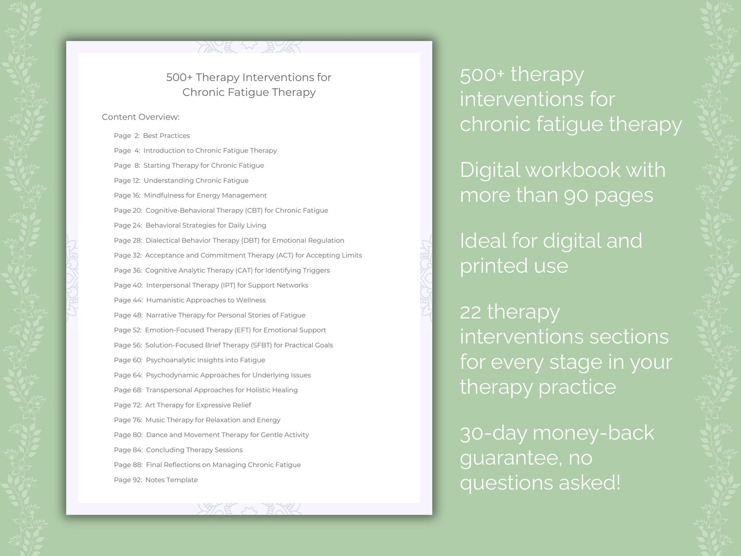 Chronic Fatigue Therapy Therapist Worksheets