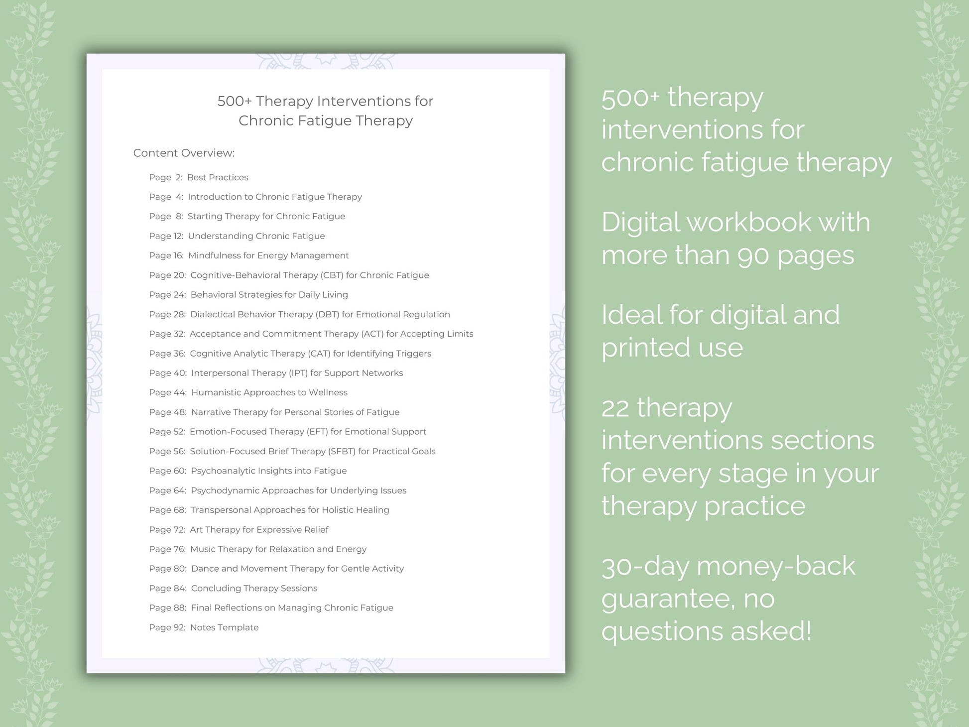 Chronic Fatigue Therapy Therapist Worksheets