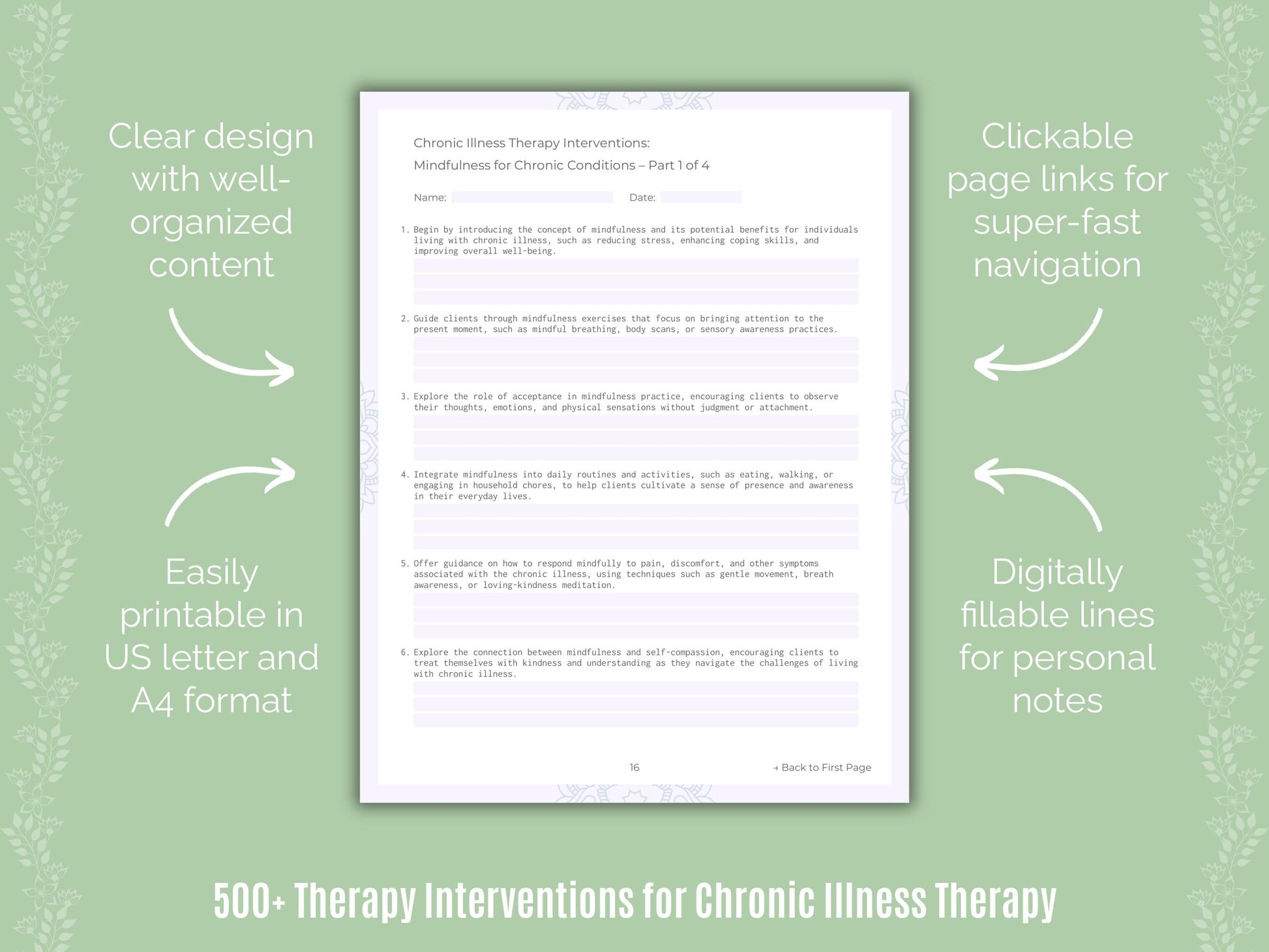 Chronic Illness Therapy Counseling Templates