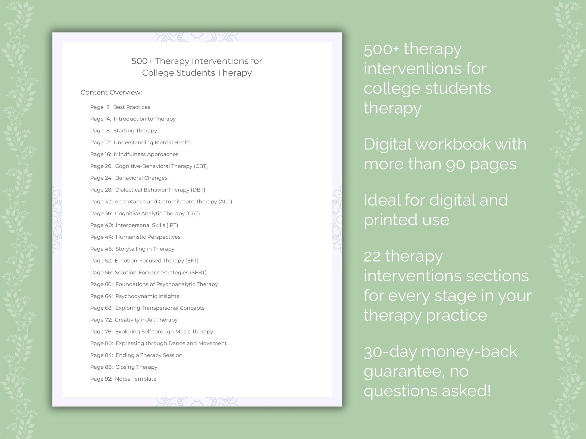 College Students Therapy Therapist Worksheets