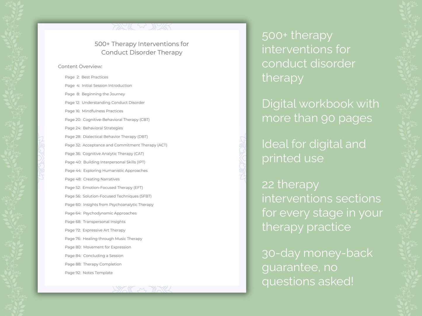 Conduct Disorder Therapy Therapist Worksheets