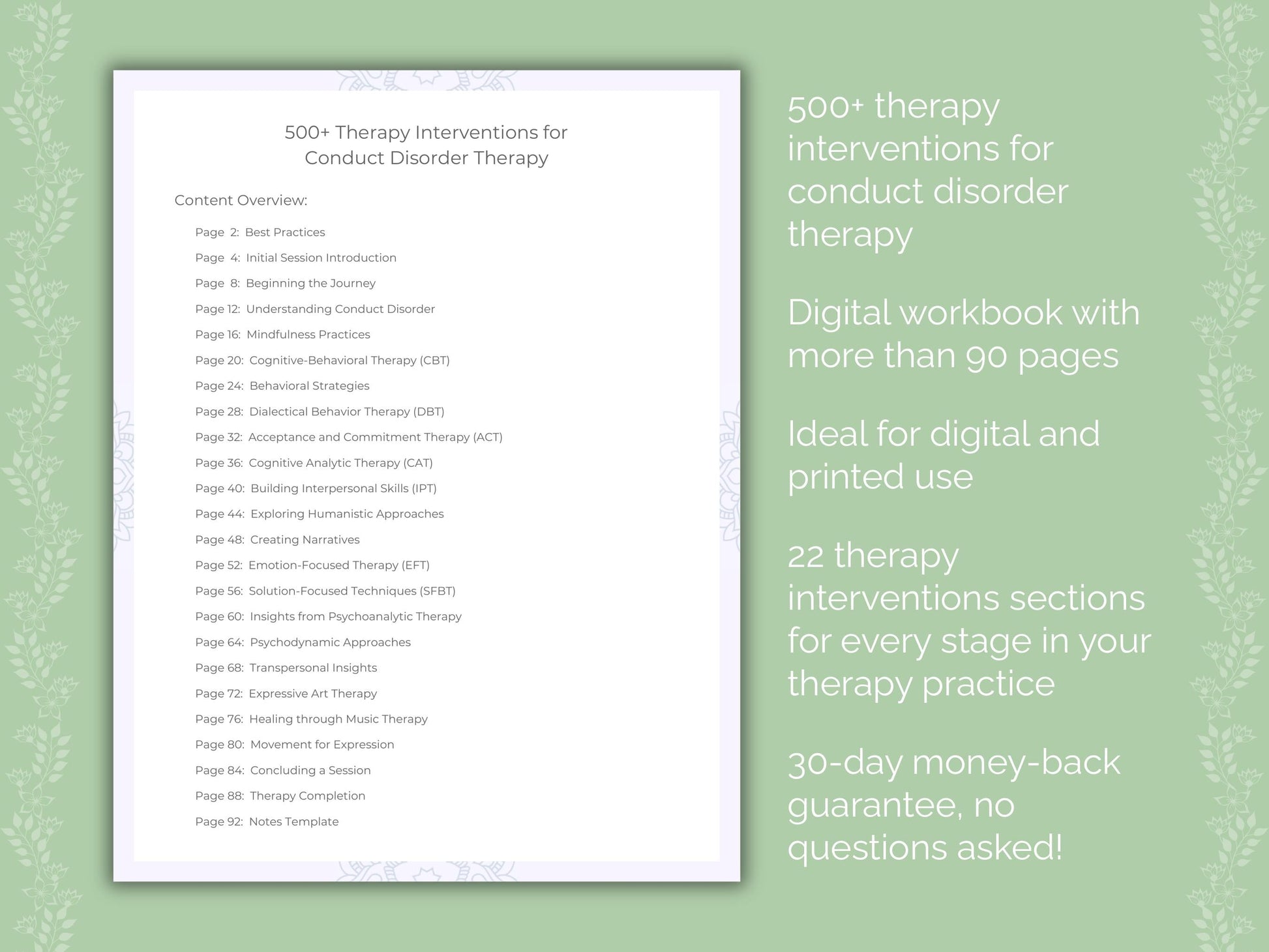 Conduct Disorder Therapy Therapist Worksheets
