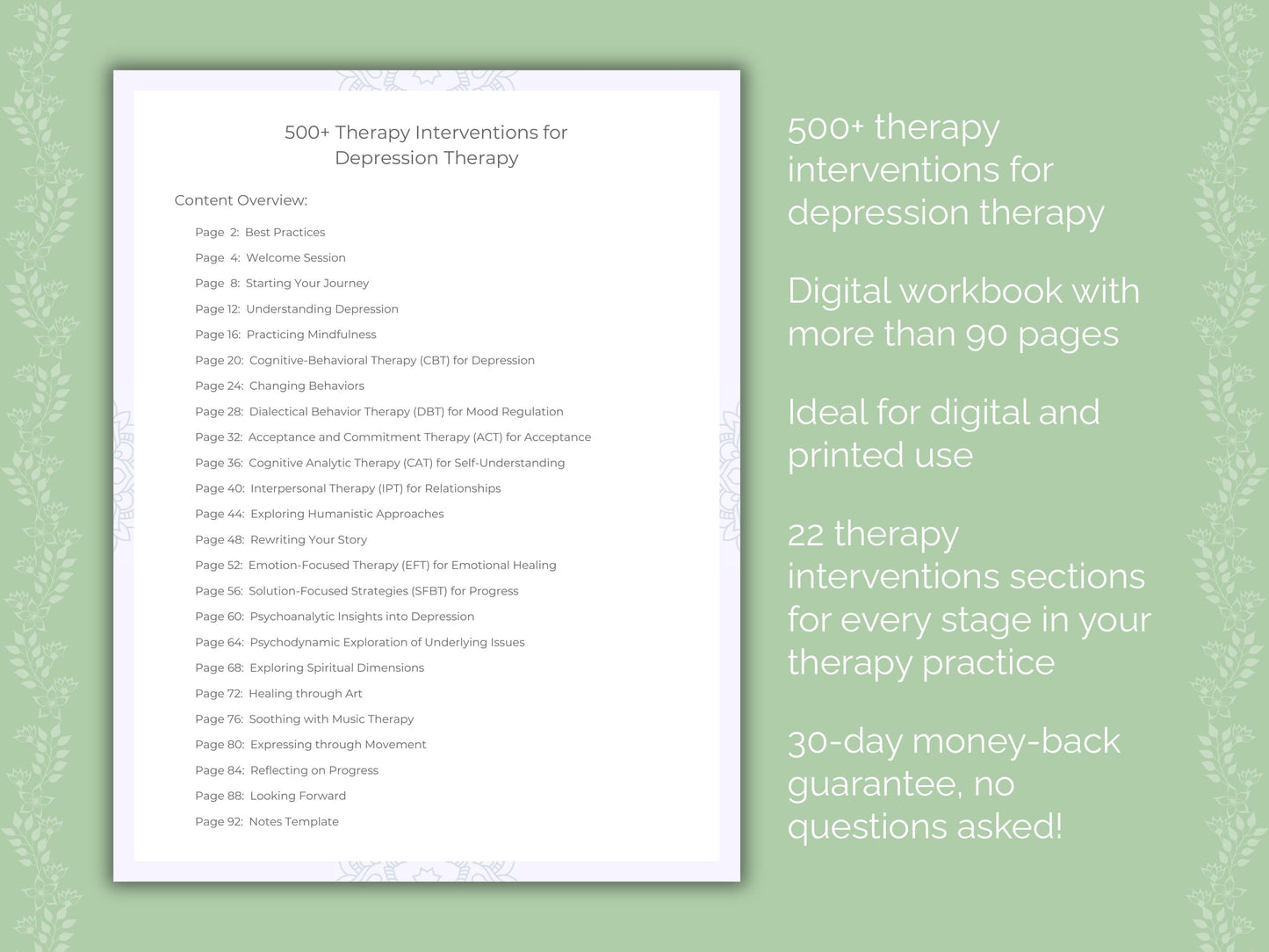 Depression Therapy Therapist Worksheets