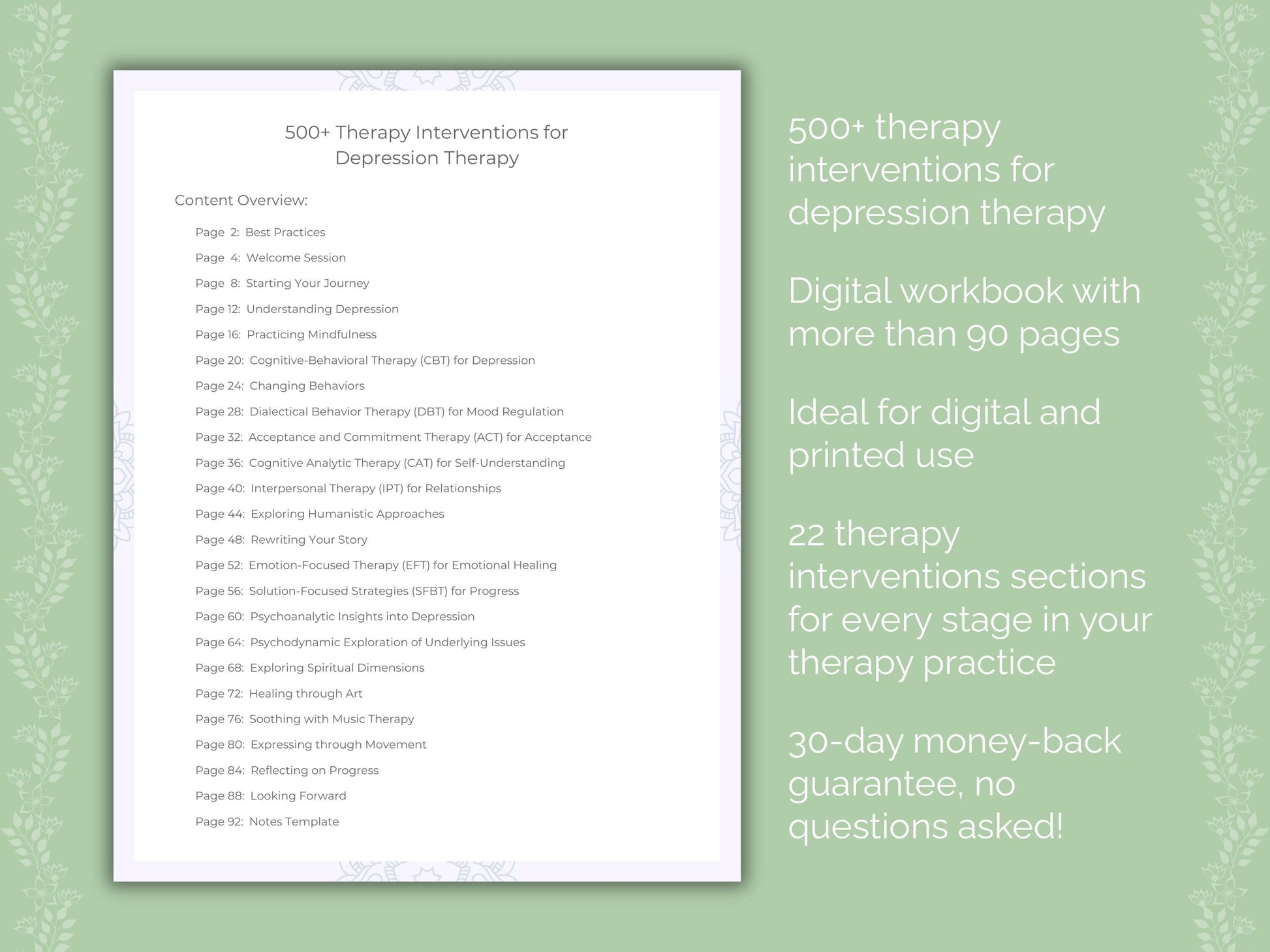 Depression Therapy Therapist Worksheets