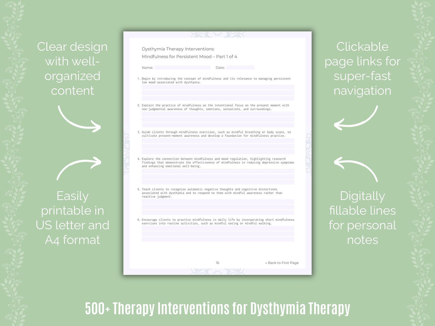 Dysthymia Therapy Counseling Templates