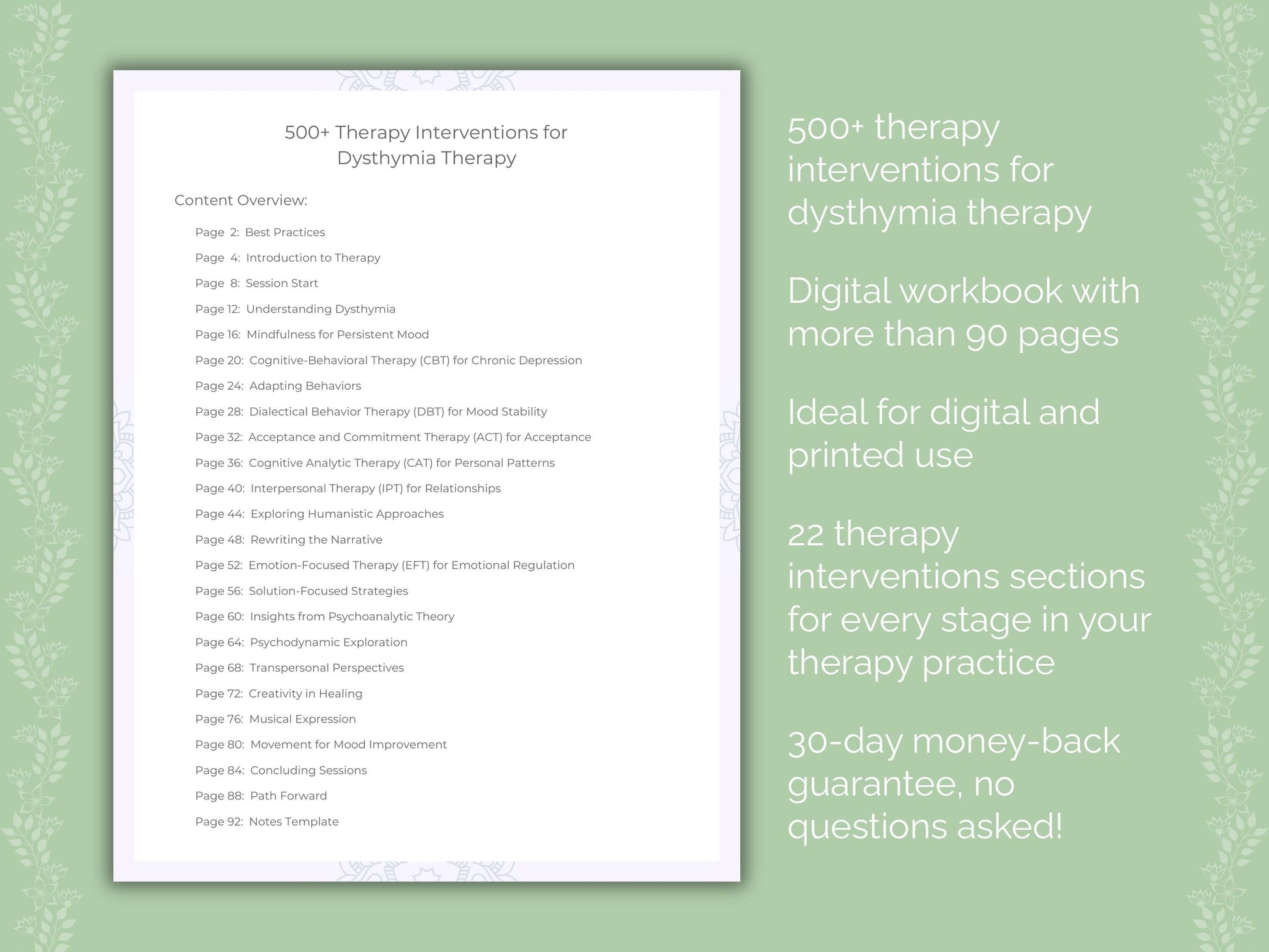 Dysthymia Therapy Therapist Worksheets