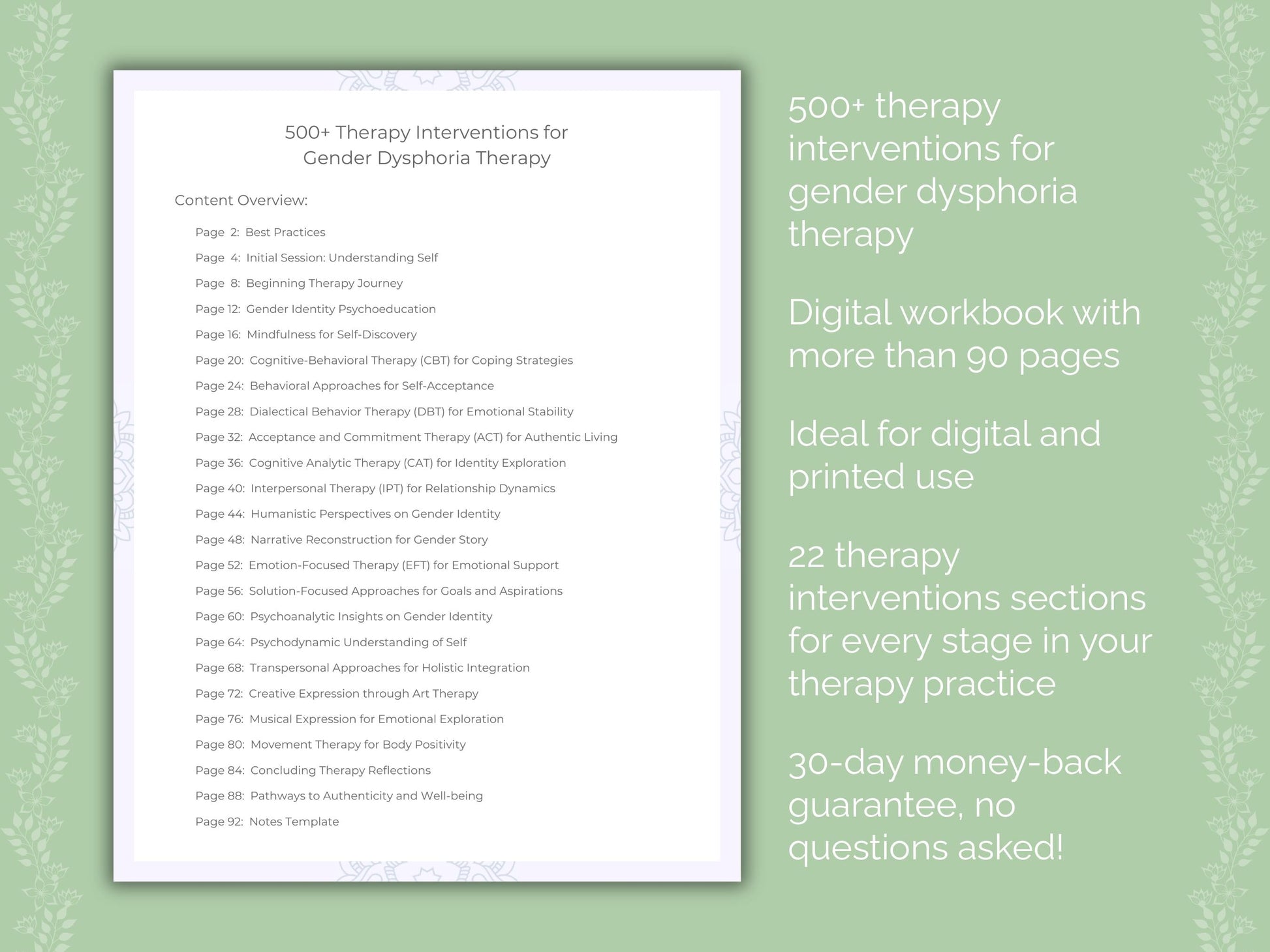 Gender Dysphoria Therapy Therapist Worksheets