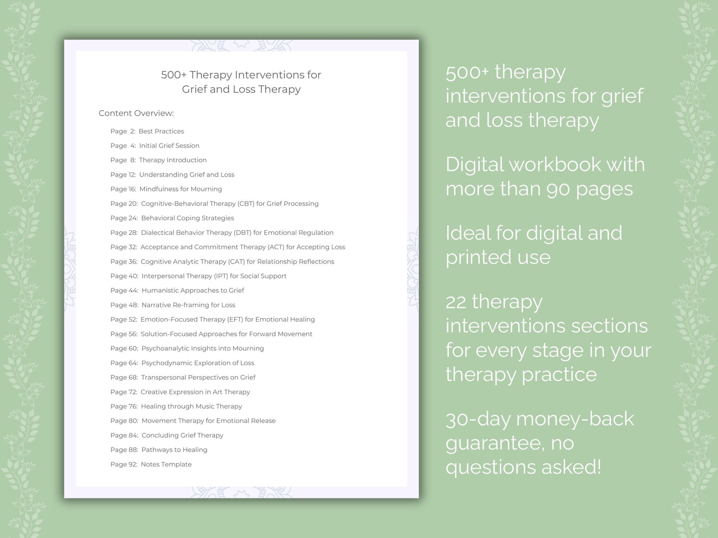 Grief and Loss Therapy Therapist Worksheets