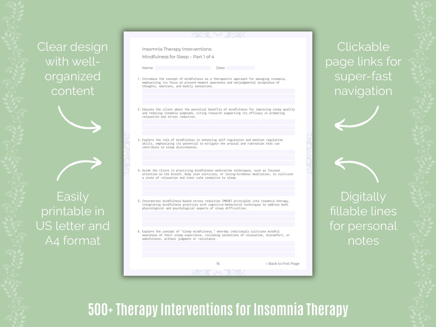 Insomnia Therapy Counseling Templates