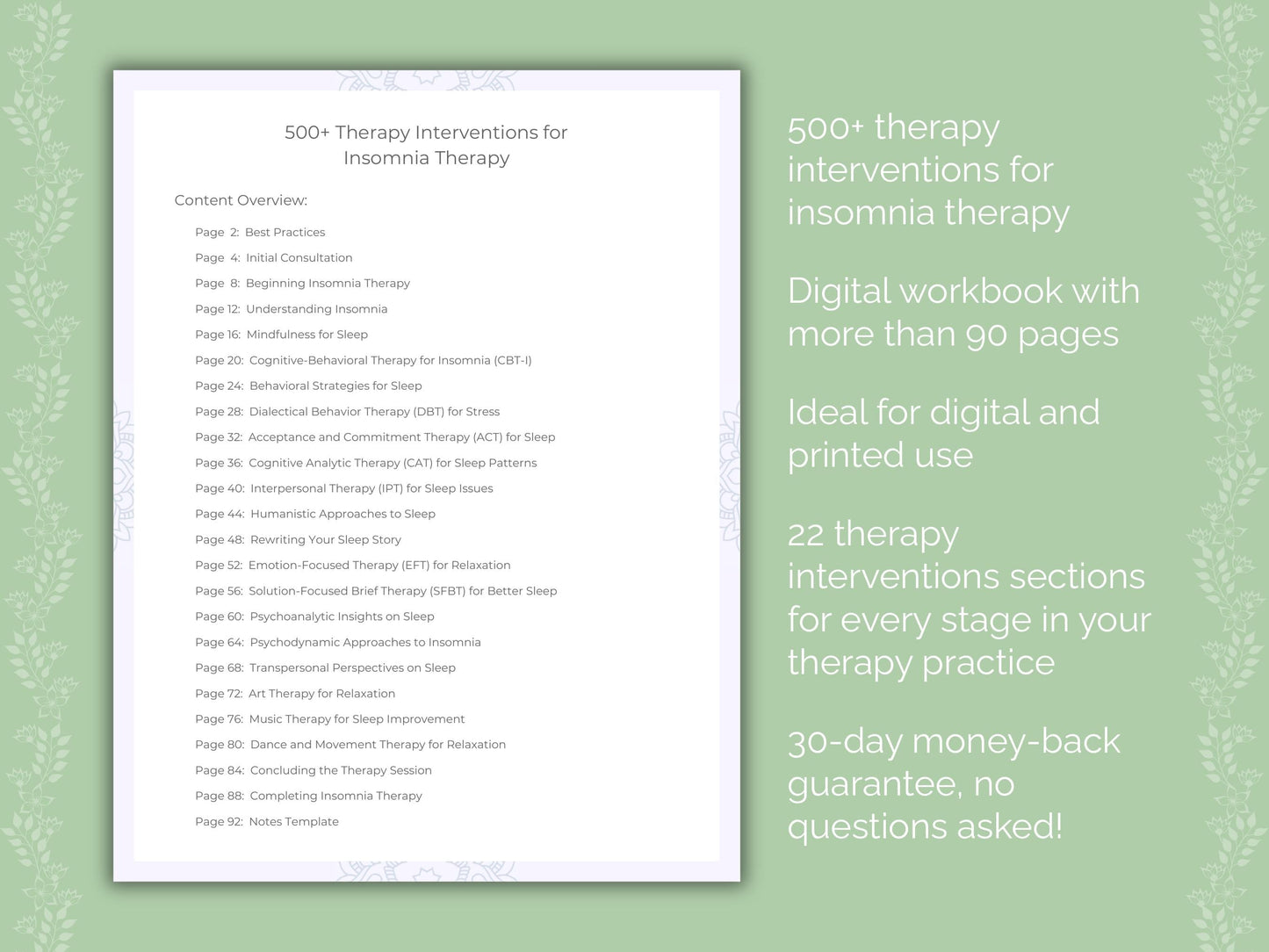 Insomnia Therapy Therapist Worksheets